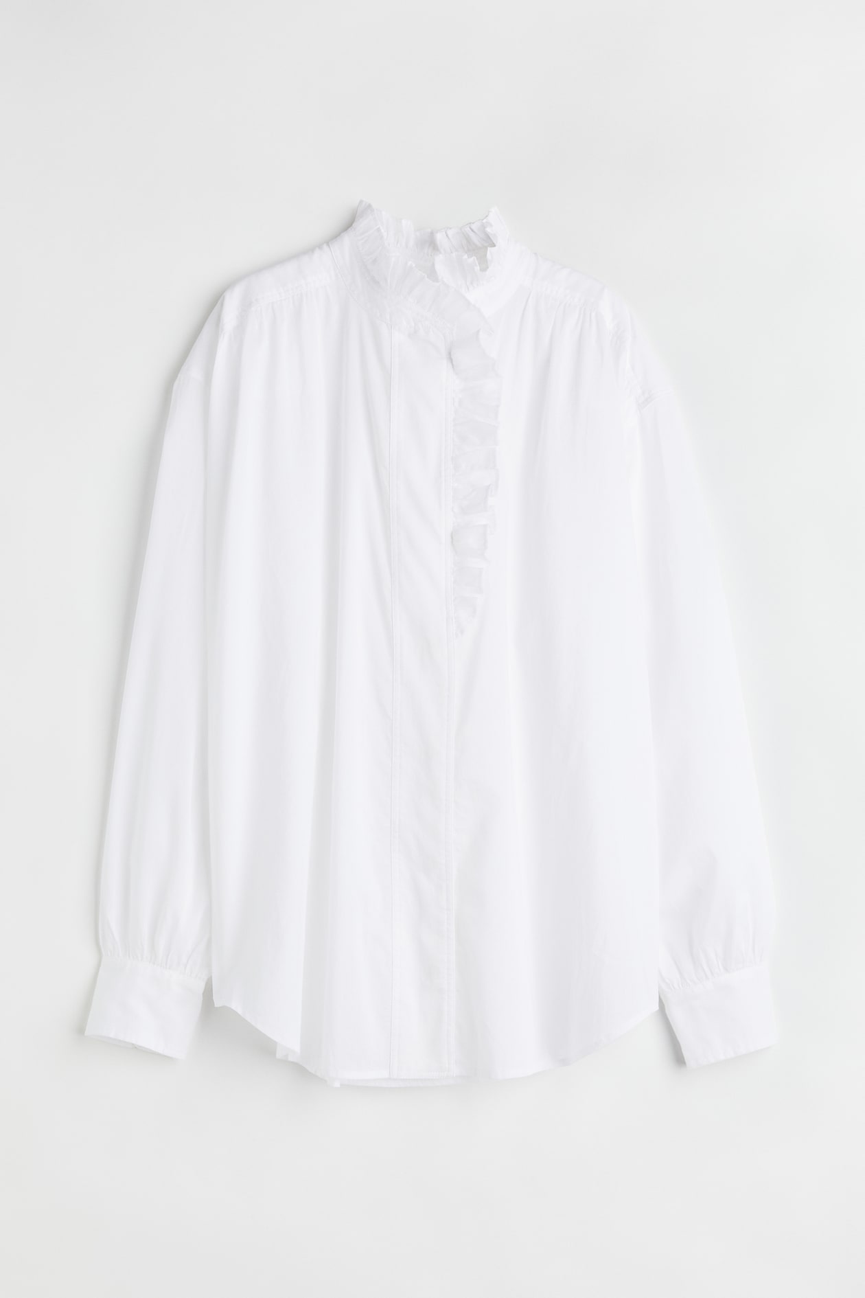 Ruffled-collar Shirt - Long sleeve - Regular length - White - Ladies ...