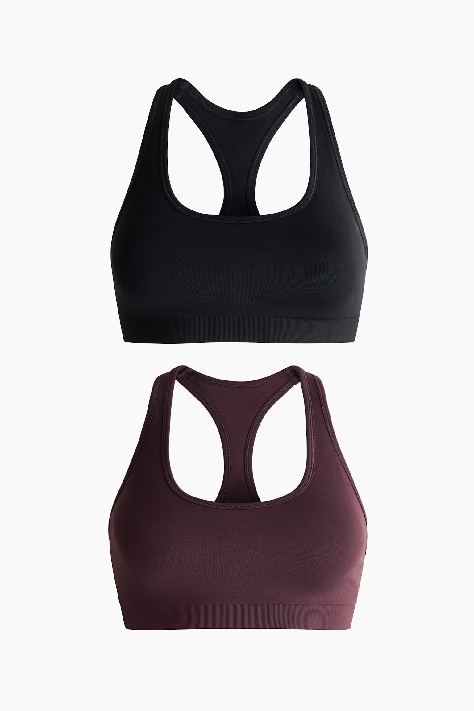 2-Pack Seamless Sports Bras with DryMove™ - Chocolate plum/black/White/turquoise/Powder pink