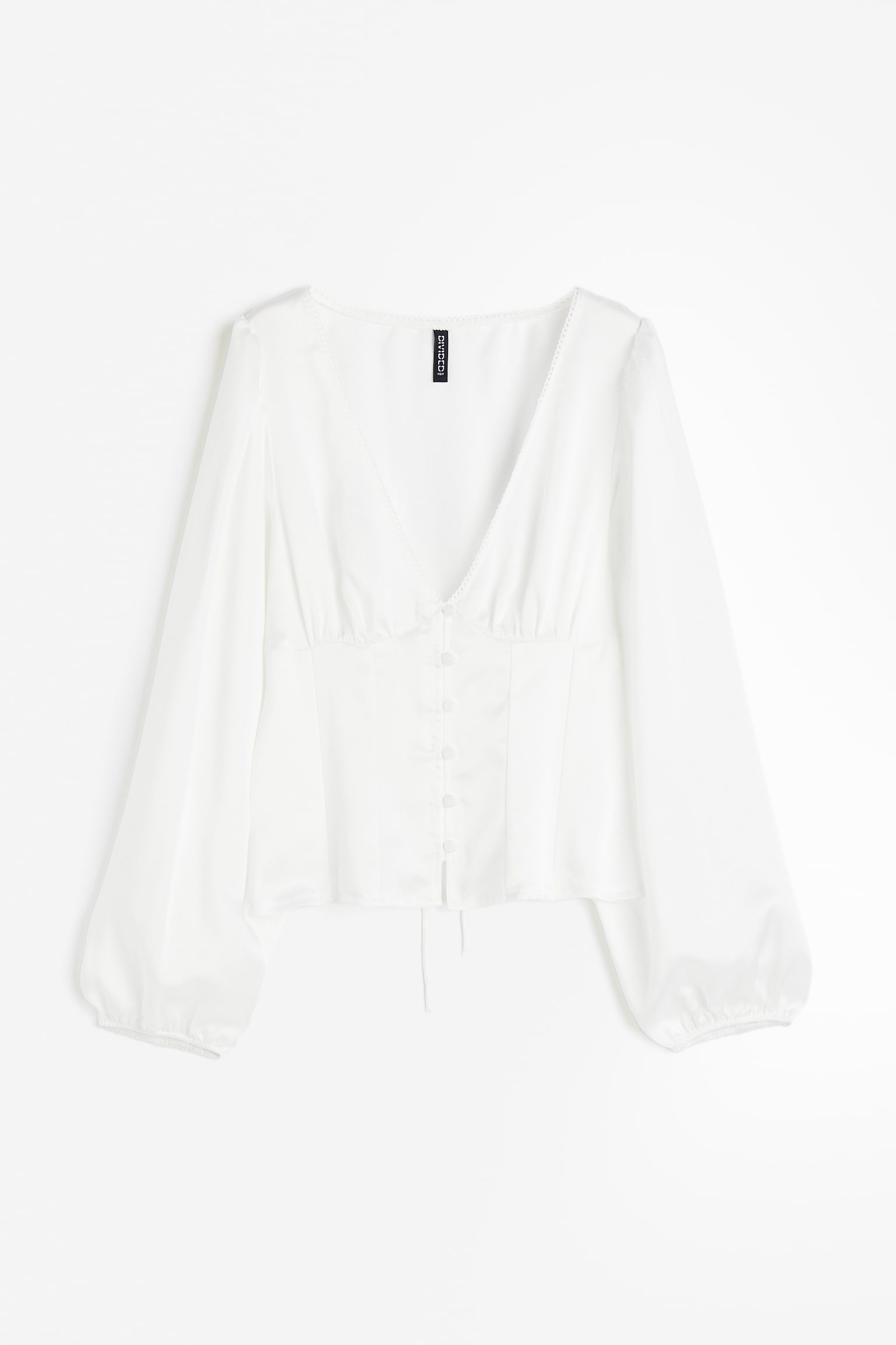 Balloon Sleeve Satin Blouse - White/Black - 1