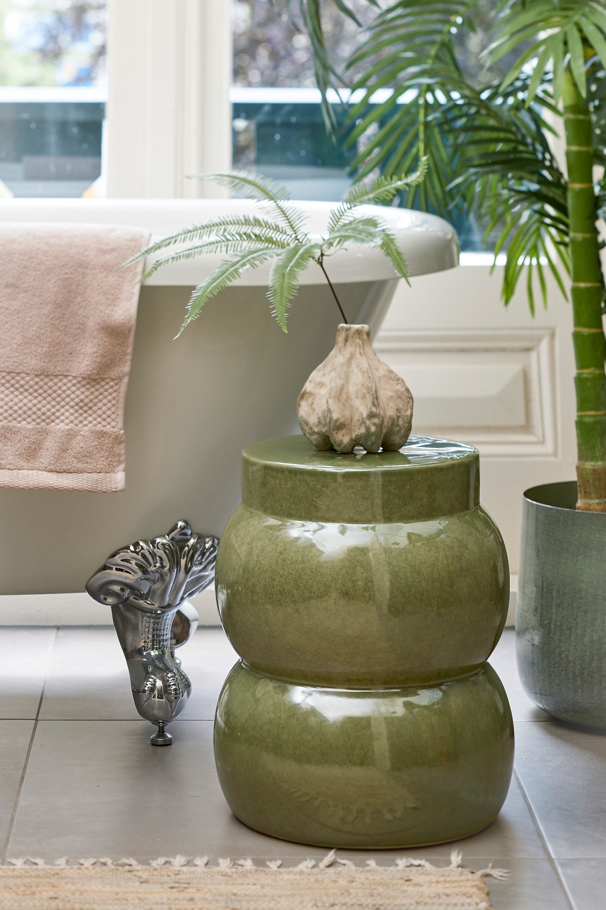 Ceramic Side Table - Dark Green