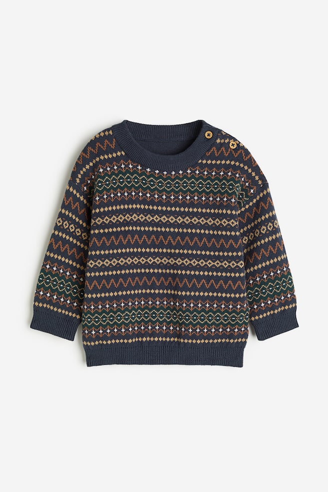 Jacquard-knit jumper - Dark blue/Patterned/Light brown/Cream checked/Grey/Patterned - 1