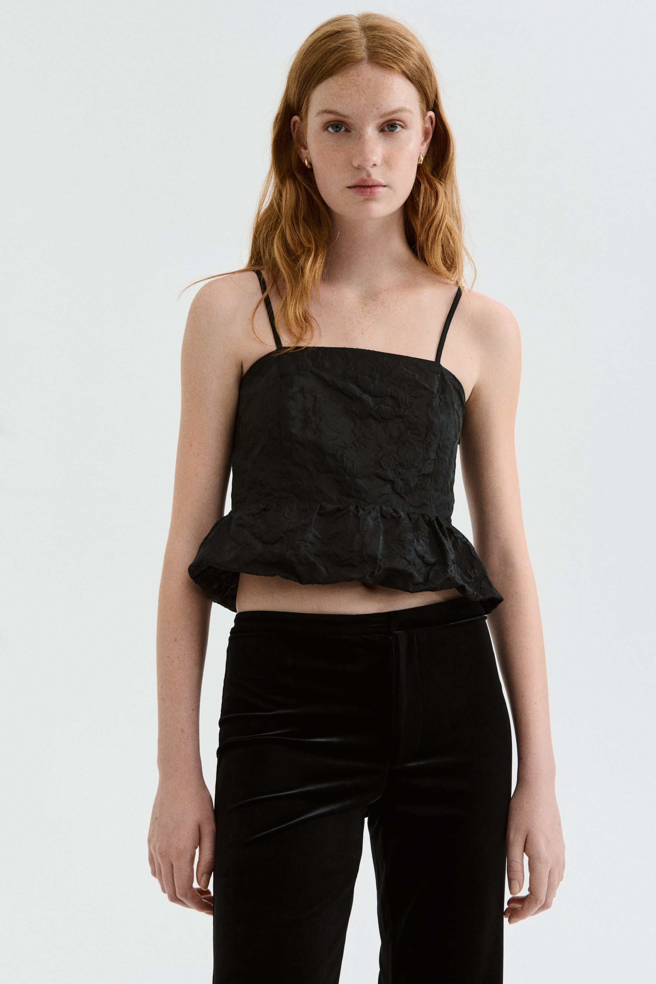 View larger image: Bubble-Hem Strappy Top - Black - Ladies | H&M US 1