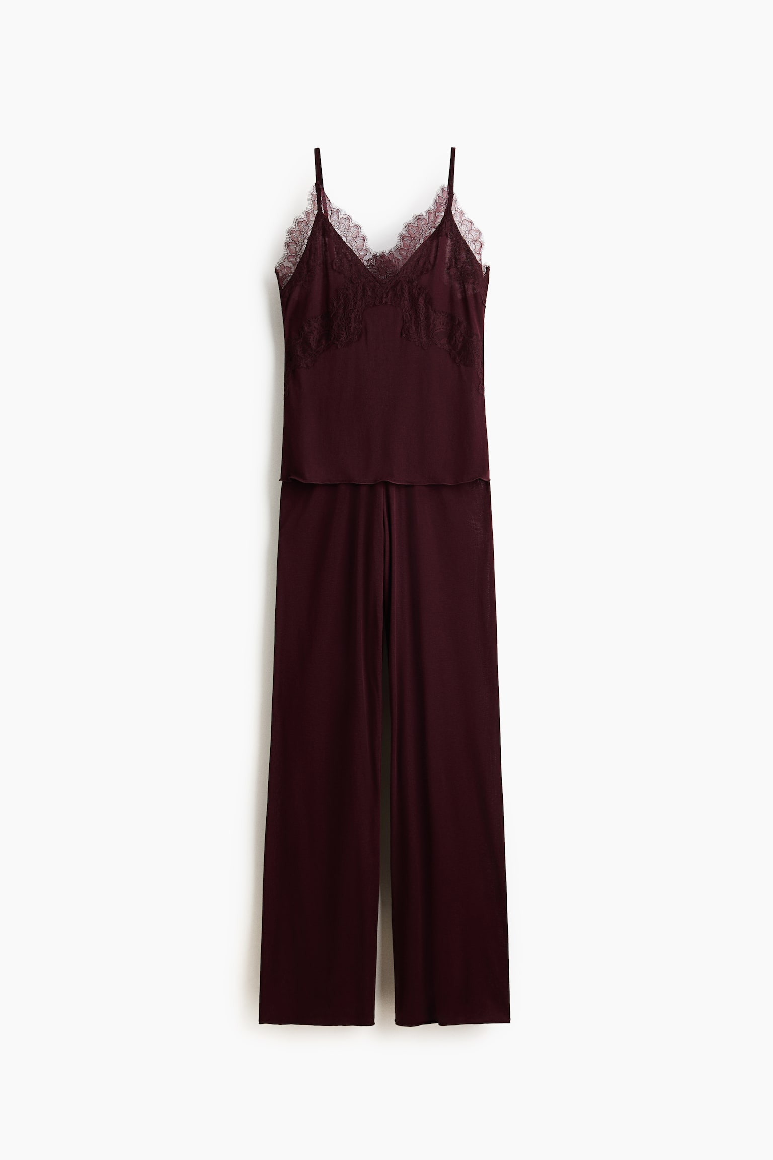 Lace-trimmed jersey pyjamas - Burgundy/Black/Light peach pink - 1