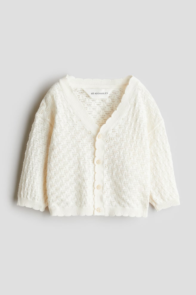 Pointelle-knit cotton cardigan - Cream - 1