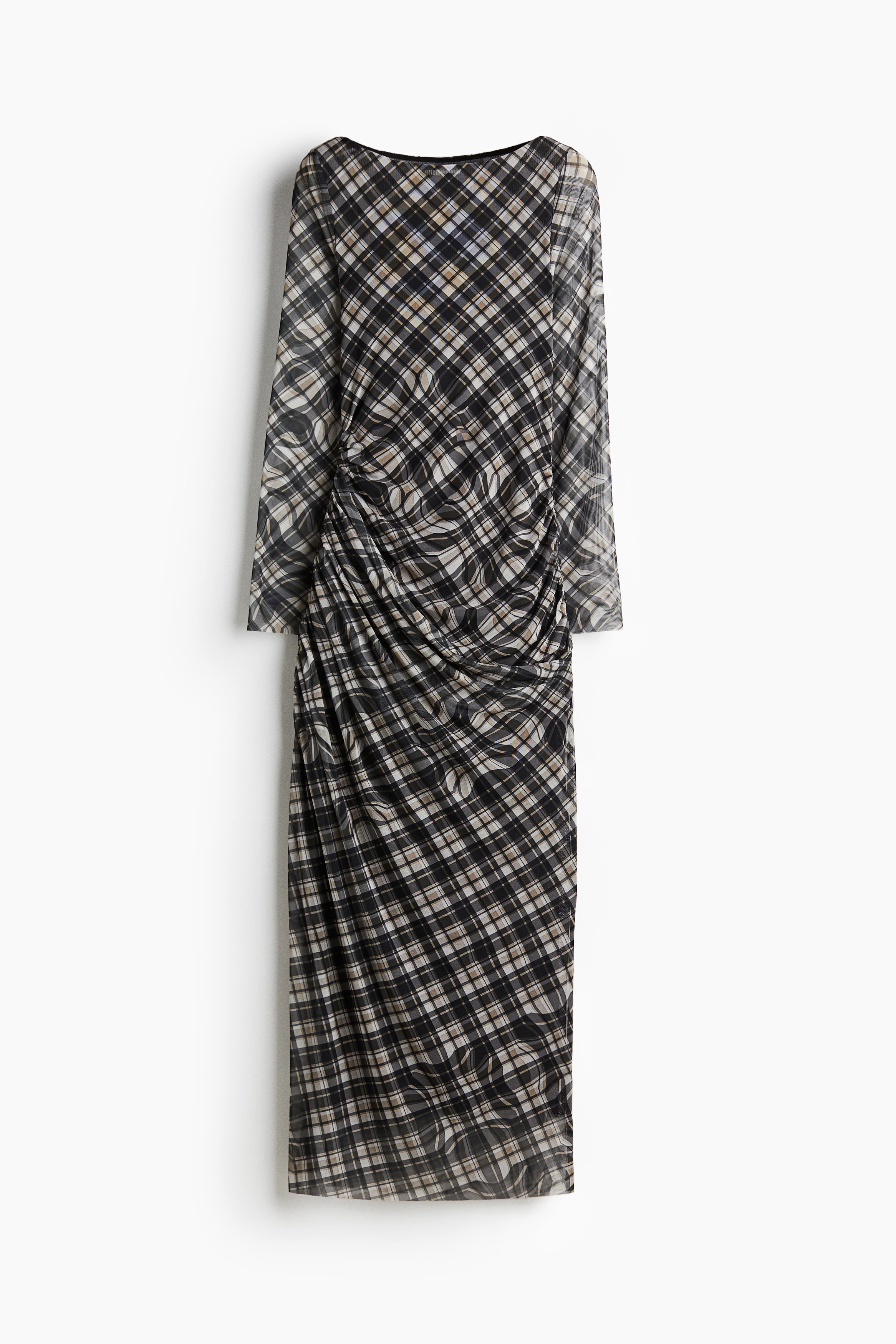 Διχτυωτό φόρεμα με σούρες - Μαύρο/καρό