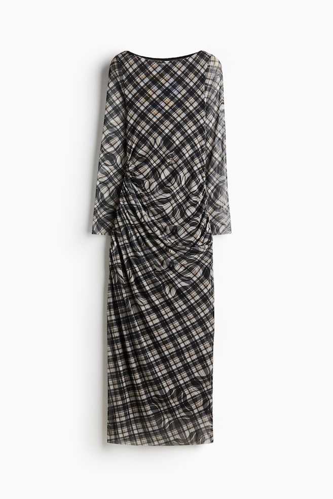 Robe froncée en mesh - Noir/carreaux - 1