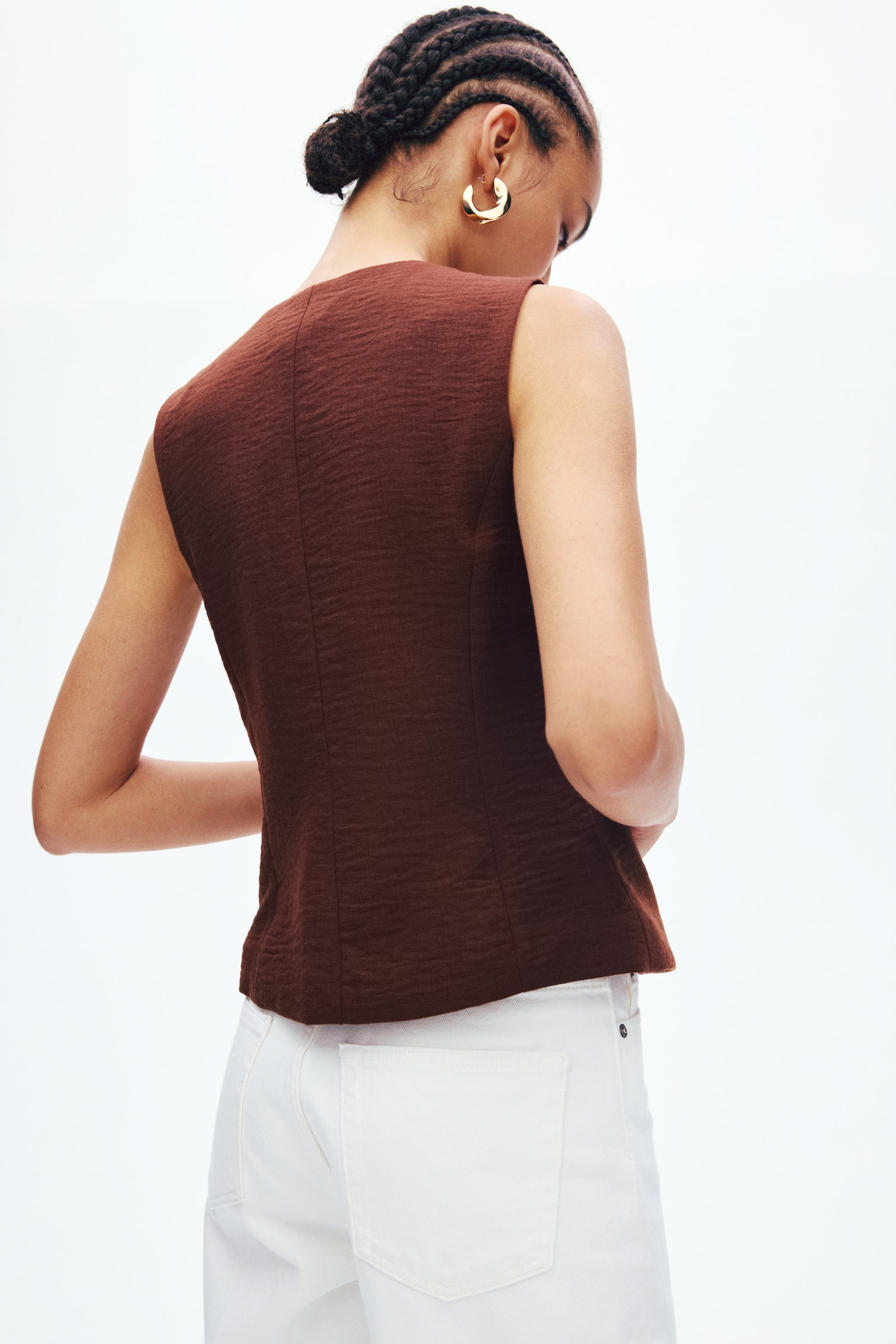 Tie-detail waistcoat - Dark brown/Cream - 6