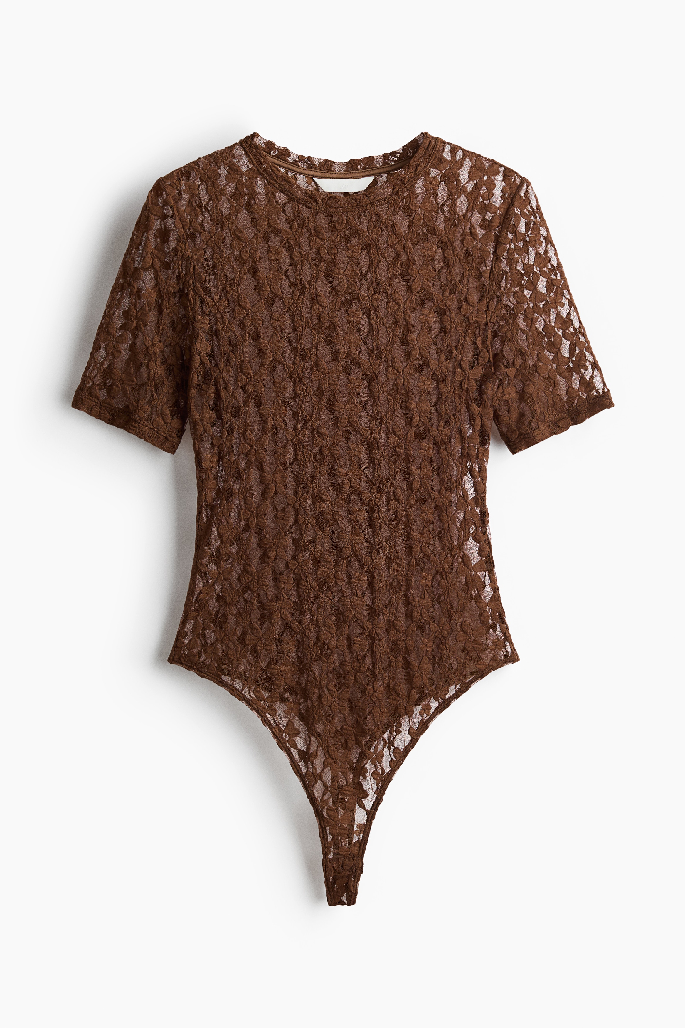 Short-Sleeved Lace Bodysuit - Brown/Black