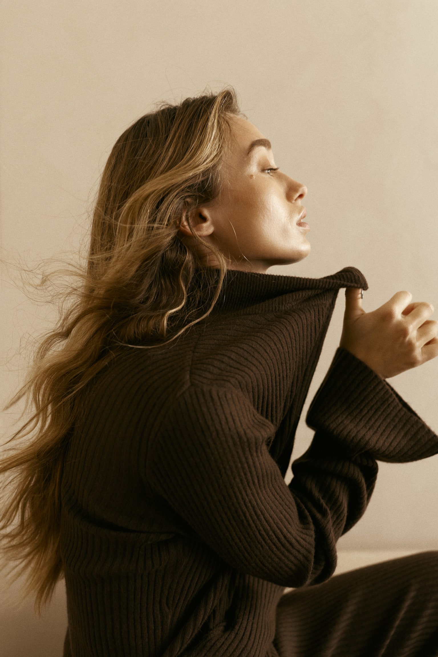 Rib-knit zip-top jumper - Dark brown/Grey marl - 5