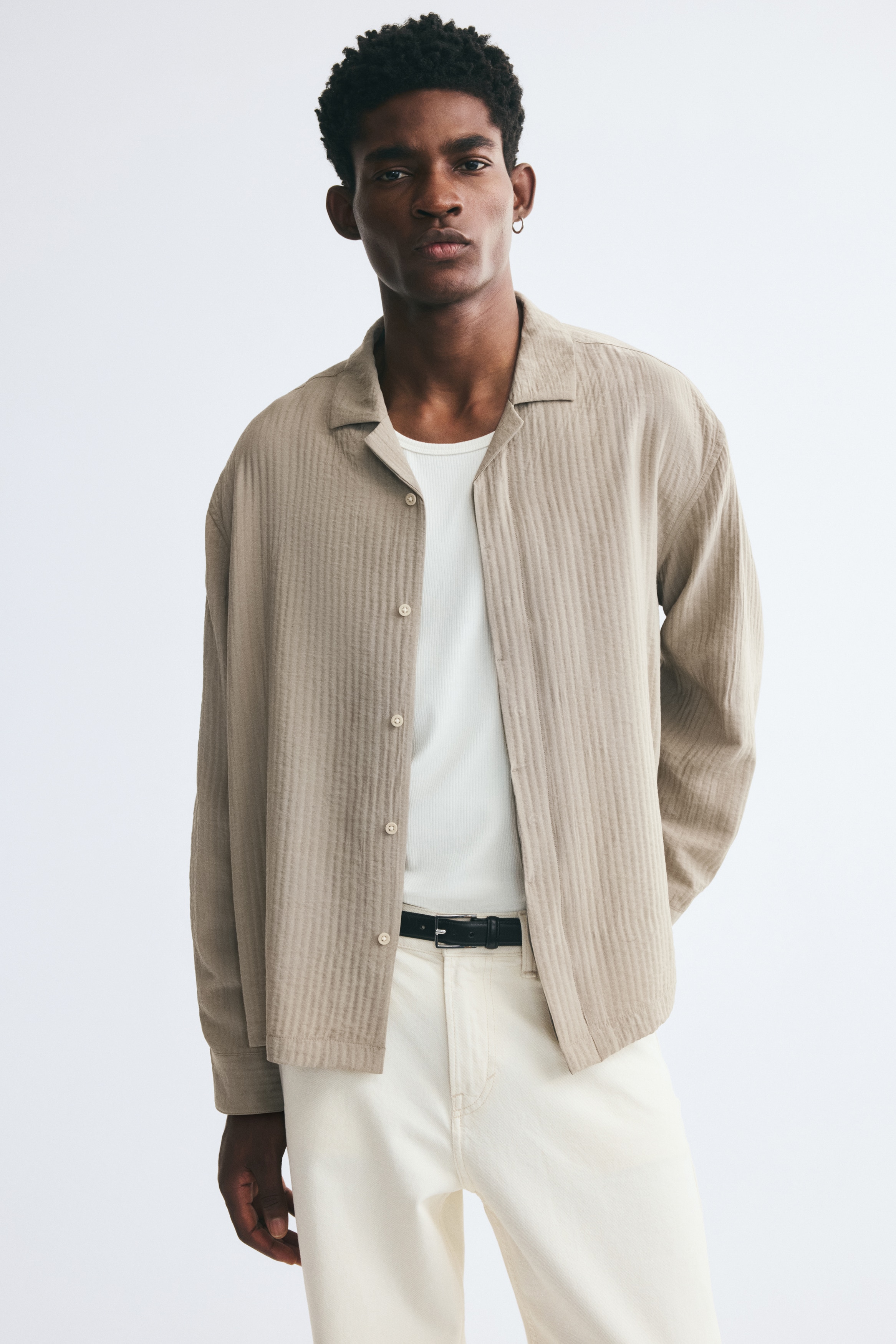 Relaxed Fit Resort shirt - Beige/Cream/Dark brown