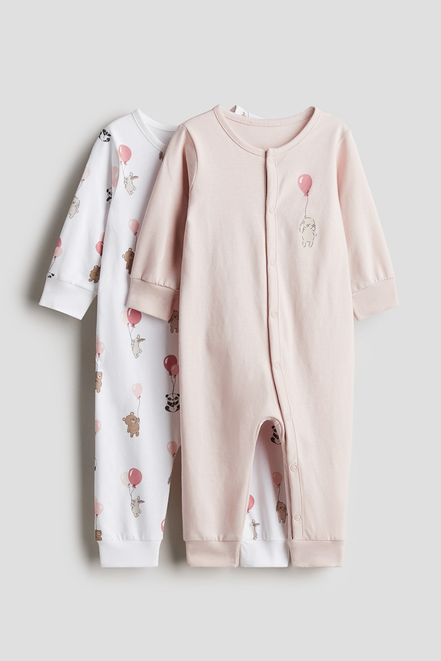 2-pack patterned cotton pyjamas - Light pink/Bunny/White/Patterned/Light turquoise/Teddy bear/White/Animals/Beige/Giraffe/Red/Ladybug - 1