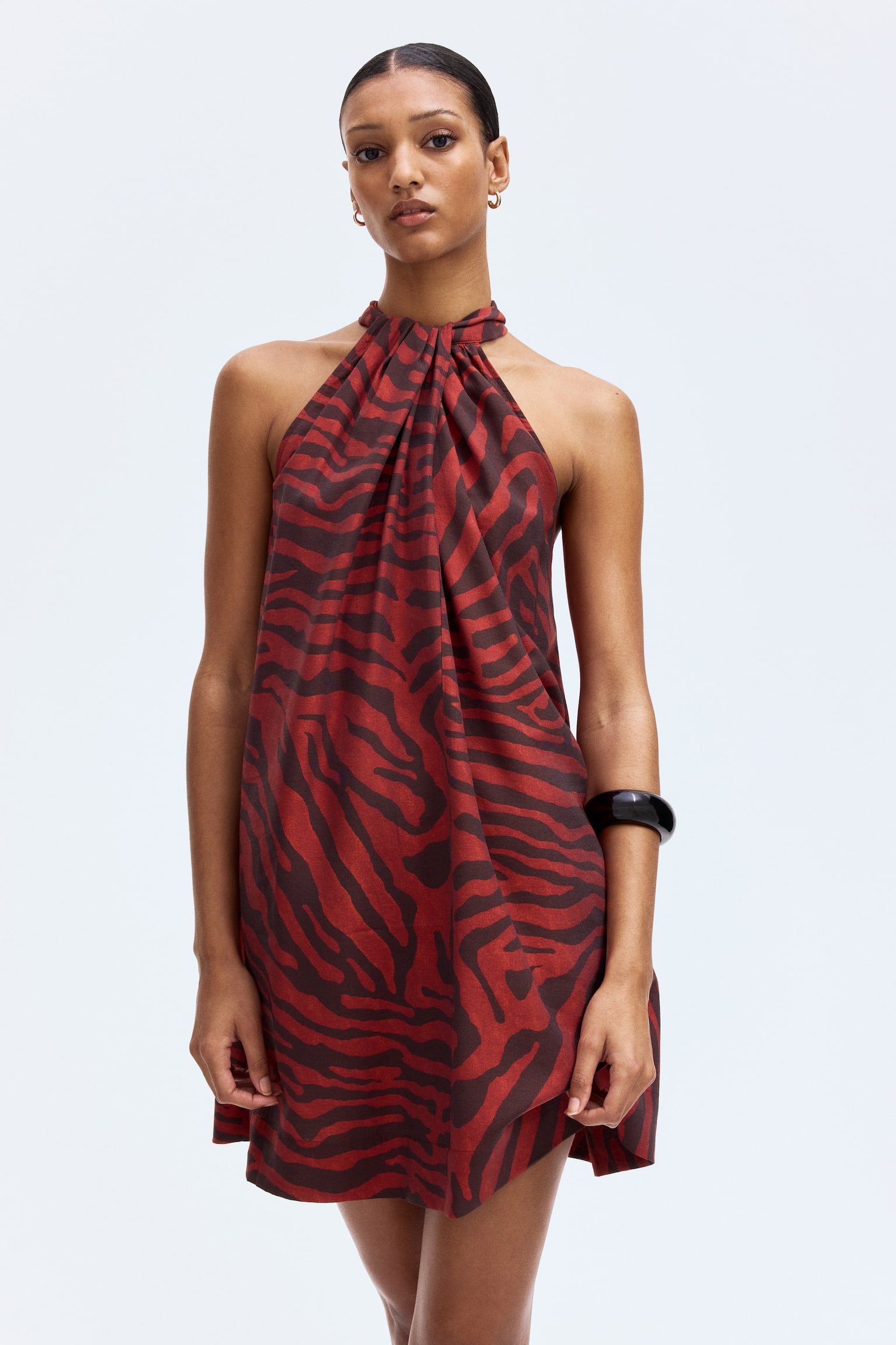 Tie-neck dress - Red/Zebra print/Brown/White/Floral - 5
