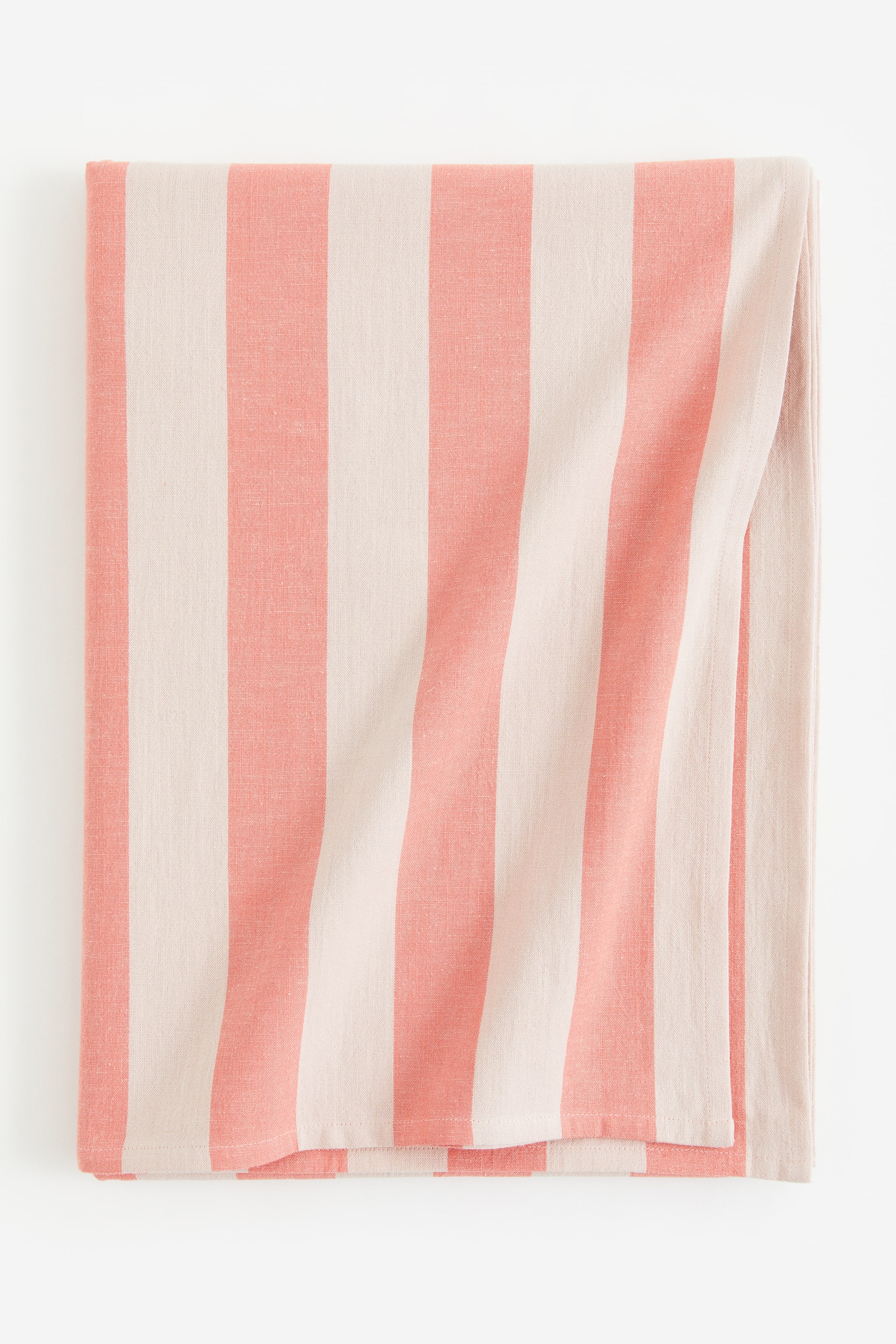 Striped linen-blend tablecloth - Coral/Light pink - Home All | H&M GB