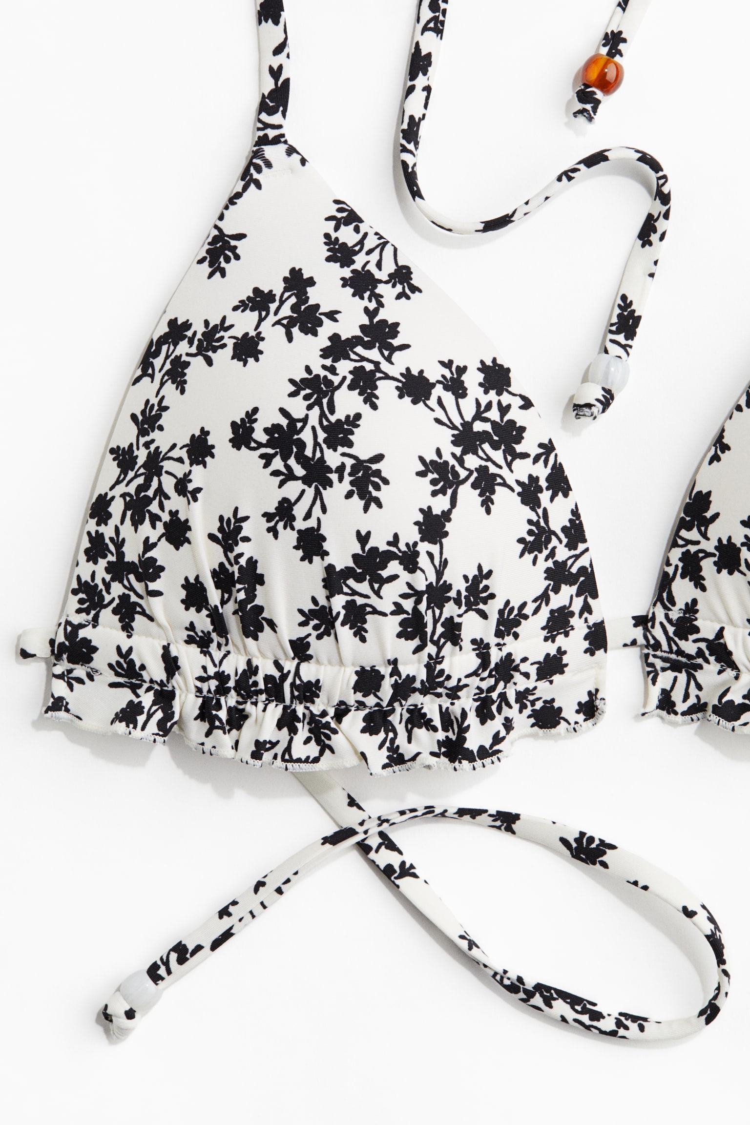 Верх бикини, пуш-ап, треугольные чашки — H&M, цвет: Белый / Чёрный с принтом — фото 2