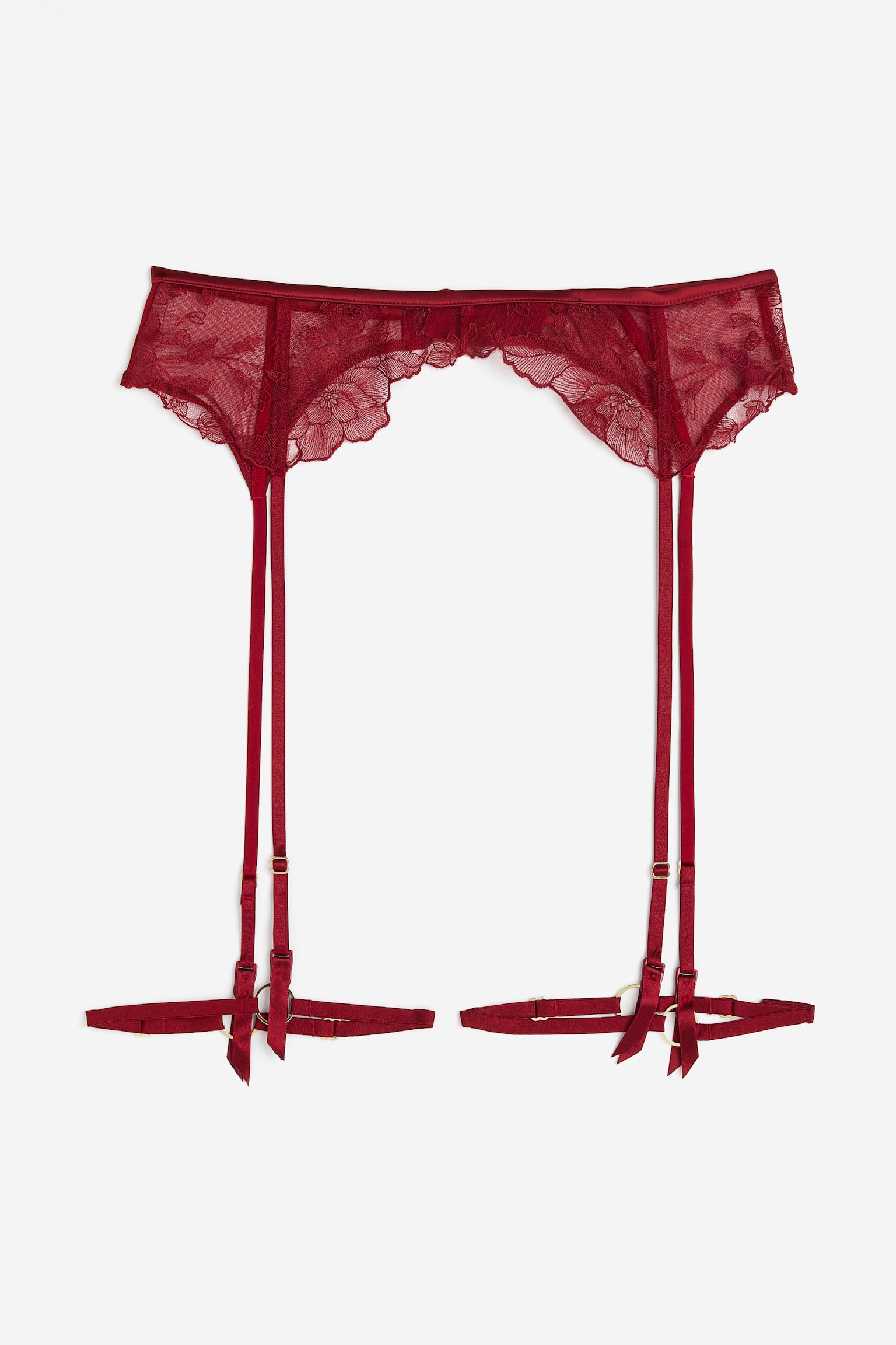 Lace Suspender Belt - Dark red/Black/Black - 1