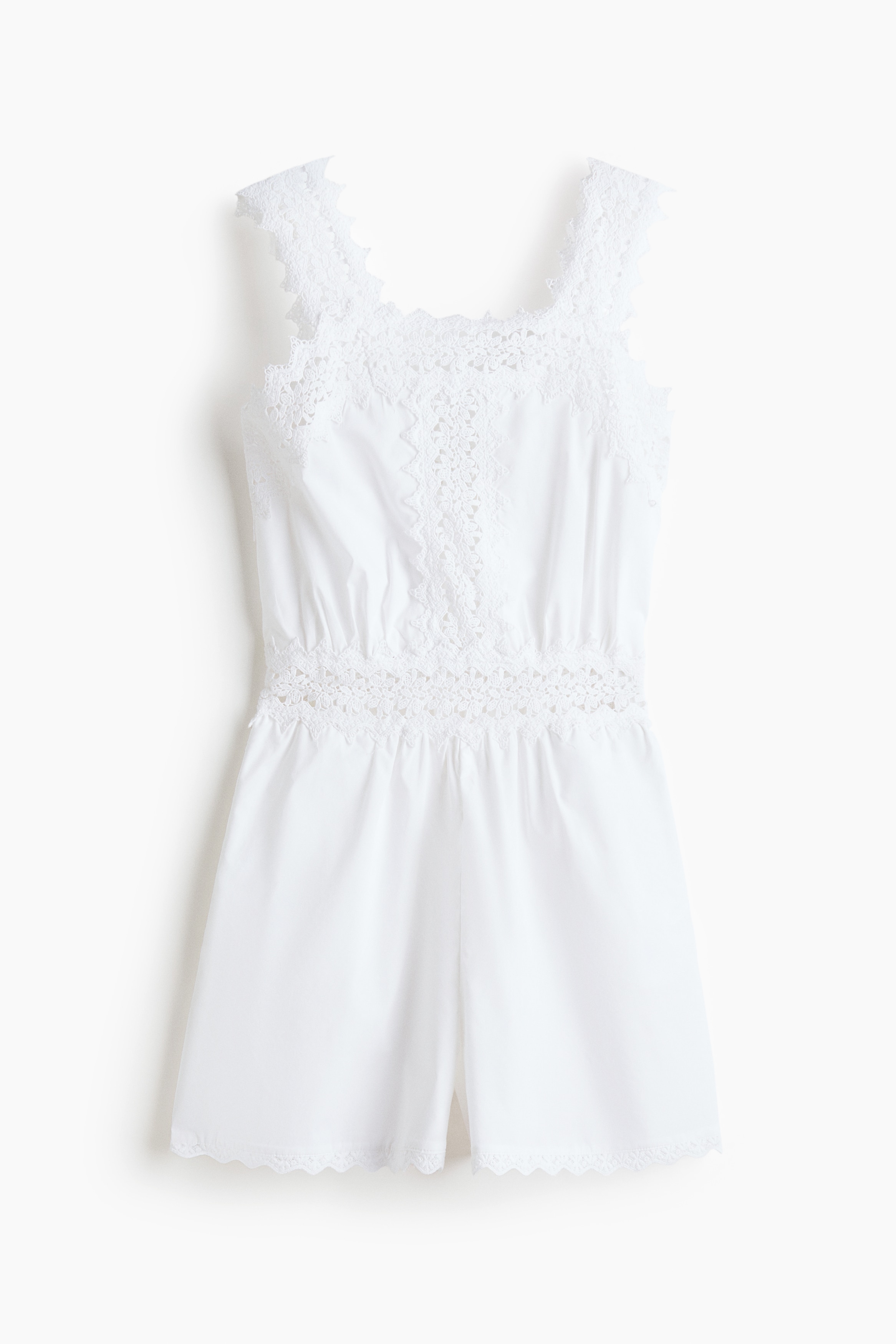 Lace-detail cotton playsuit - White