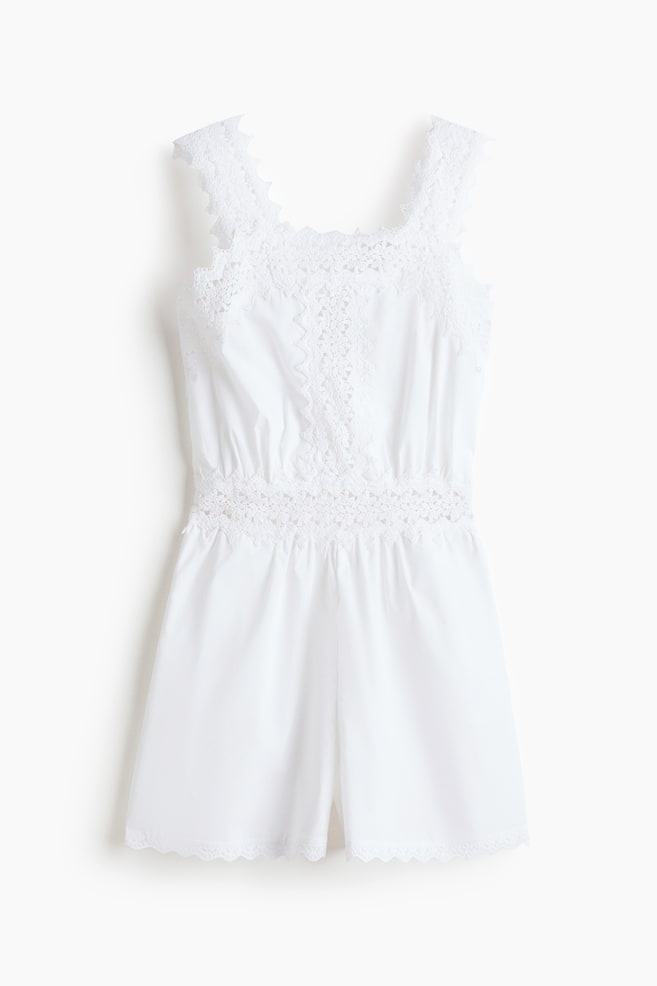 Lace-Detail Cotton Romper - White - 1