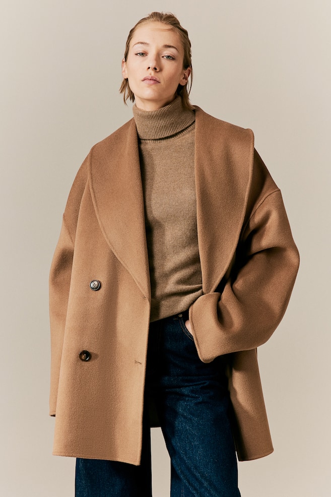 Oversized wool-blend coat - Camel/Dark grey marl - 6