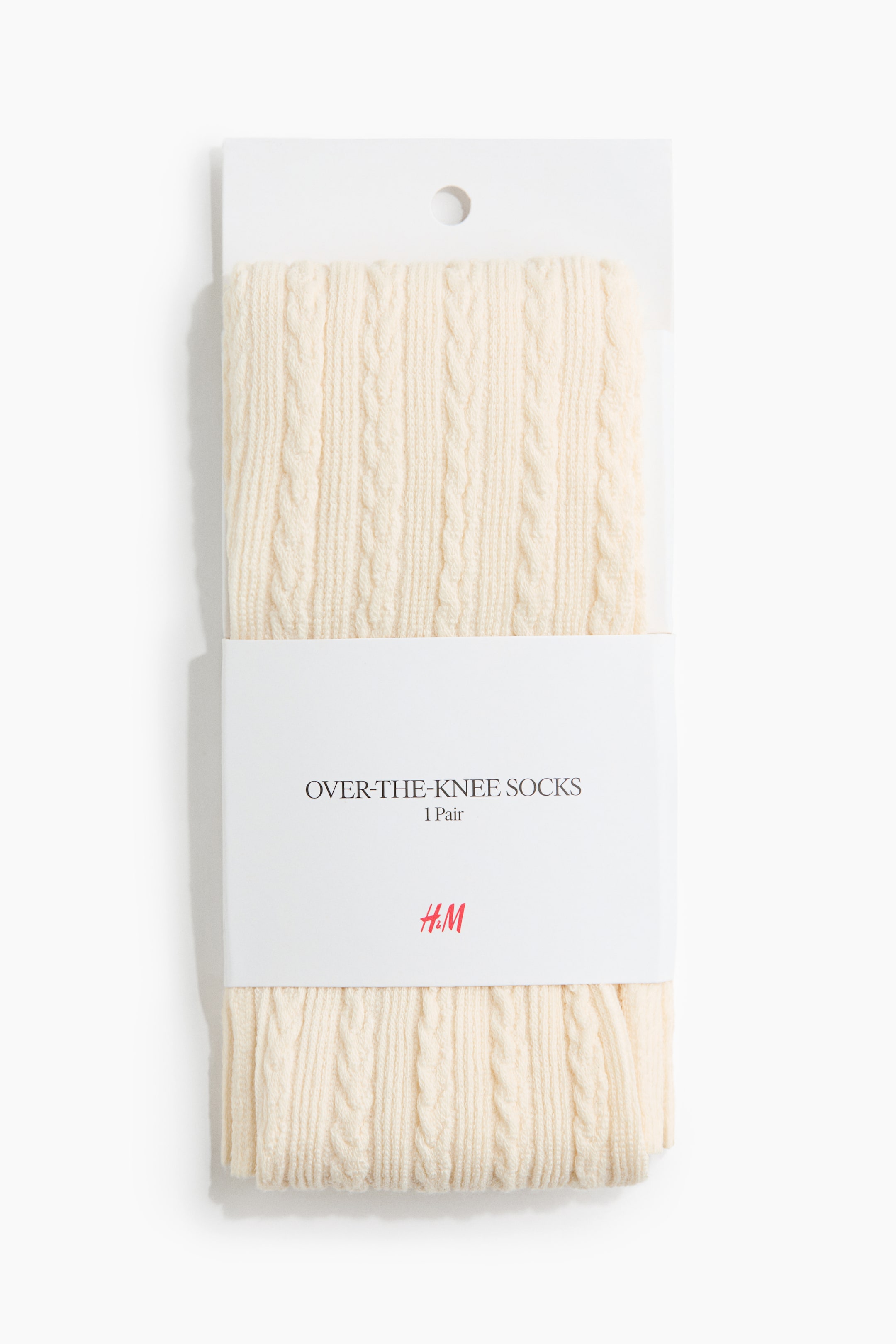 Agrandir l'image: Chaussettes hautes en maille torsadée - Crème - FEMME | H&M FR 1