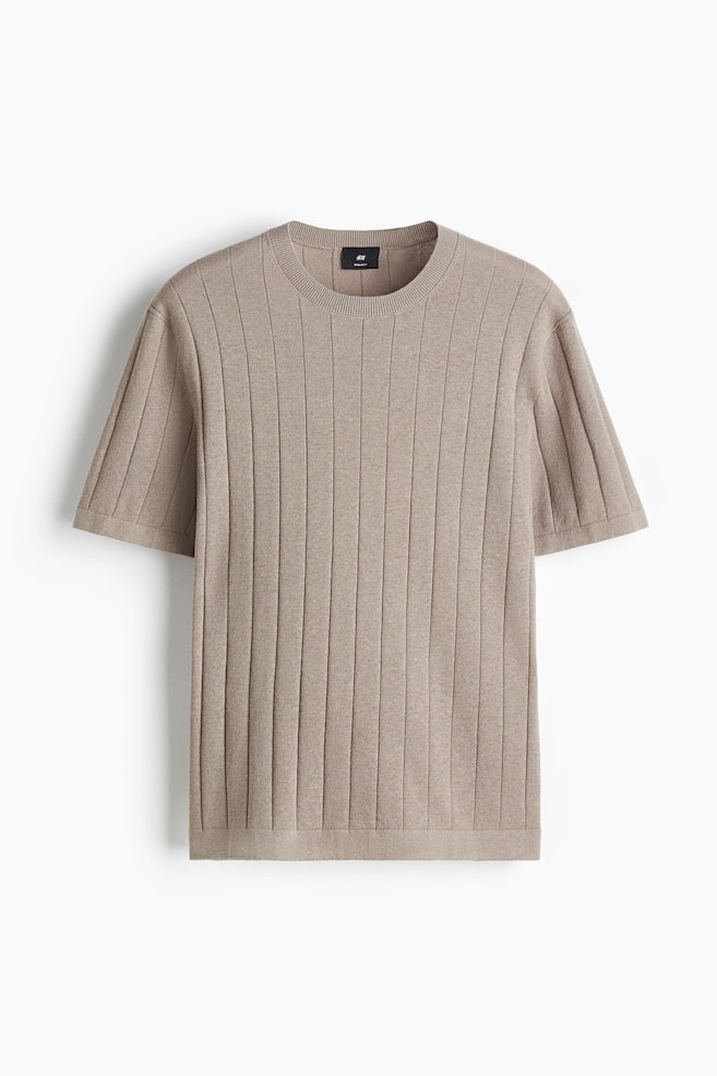 T-shirt in maglia a coste Regular Fit - Beige - 1