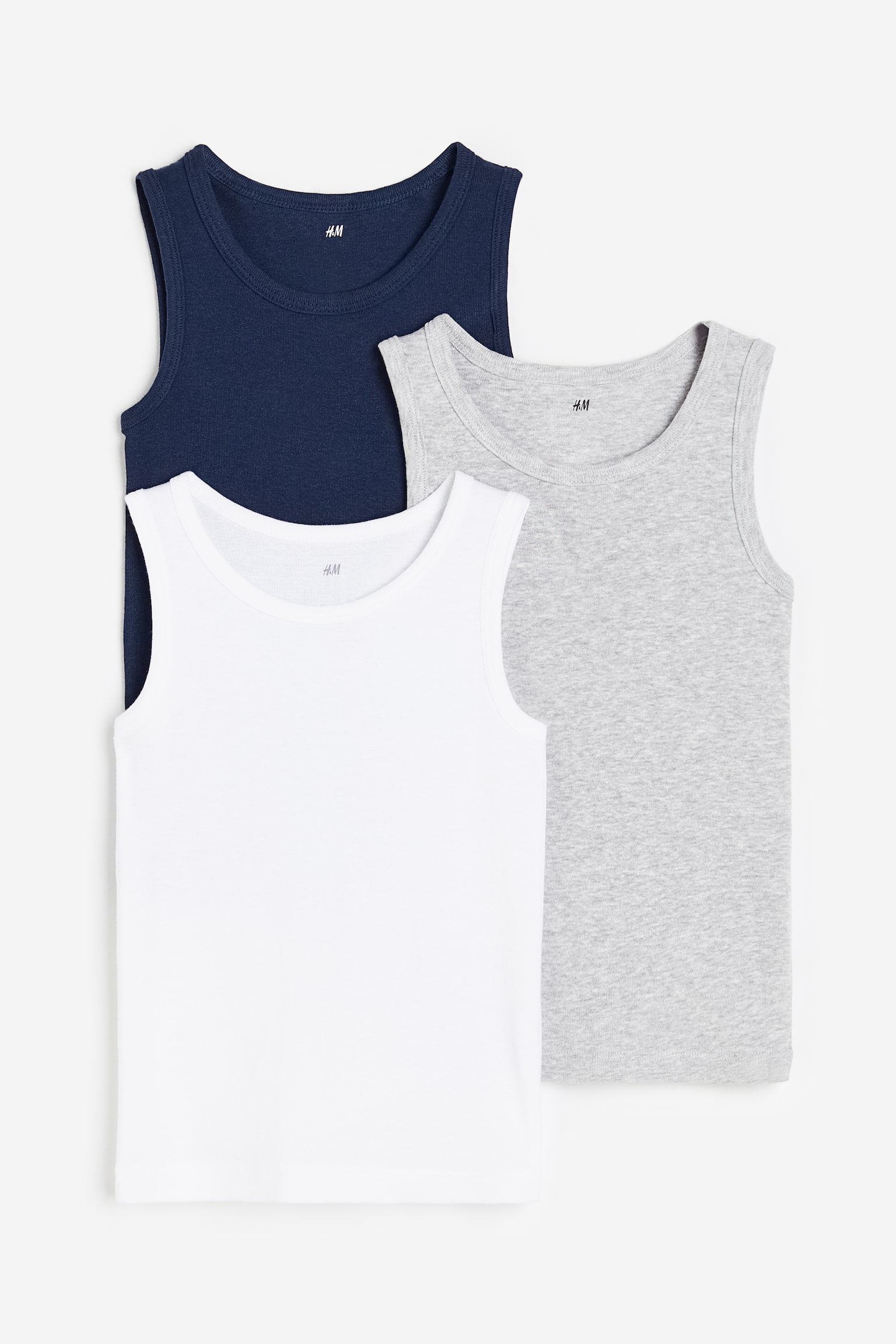 3-pack vest tops - Navy blue/White/White/Light green/Green - 1