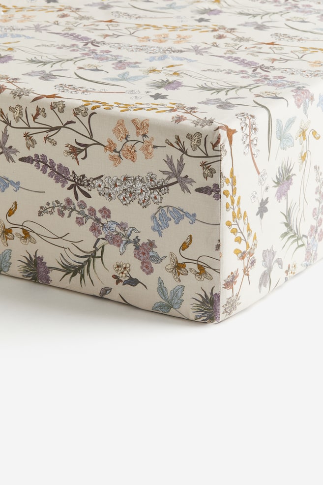 Twin Patterned Fitted Sheet - Light beige/floral - 1