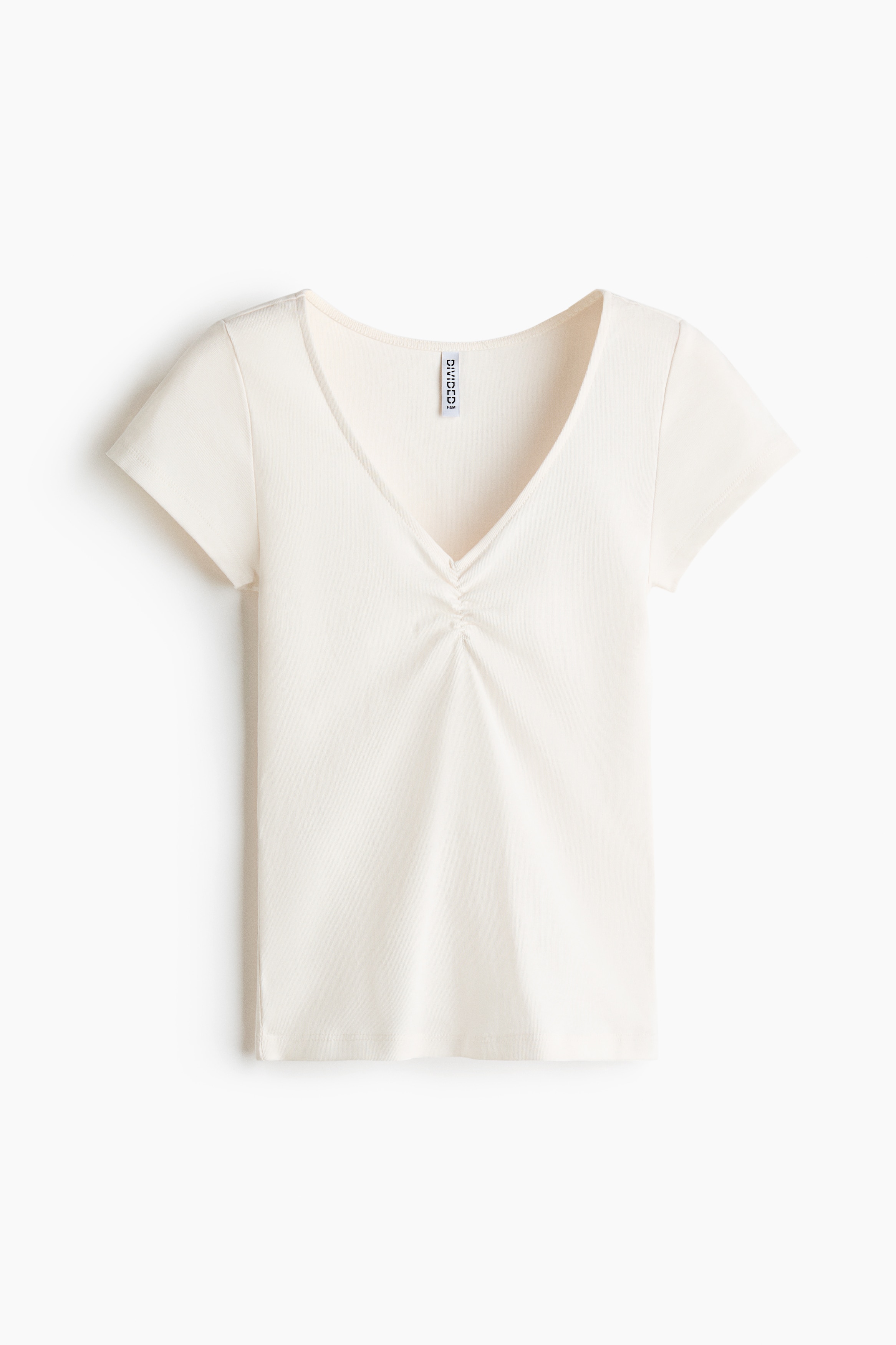 Haut côtelé à encolure en V - Blanc/Rose pâle