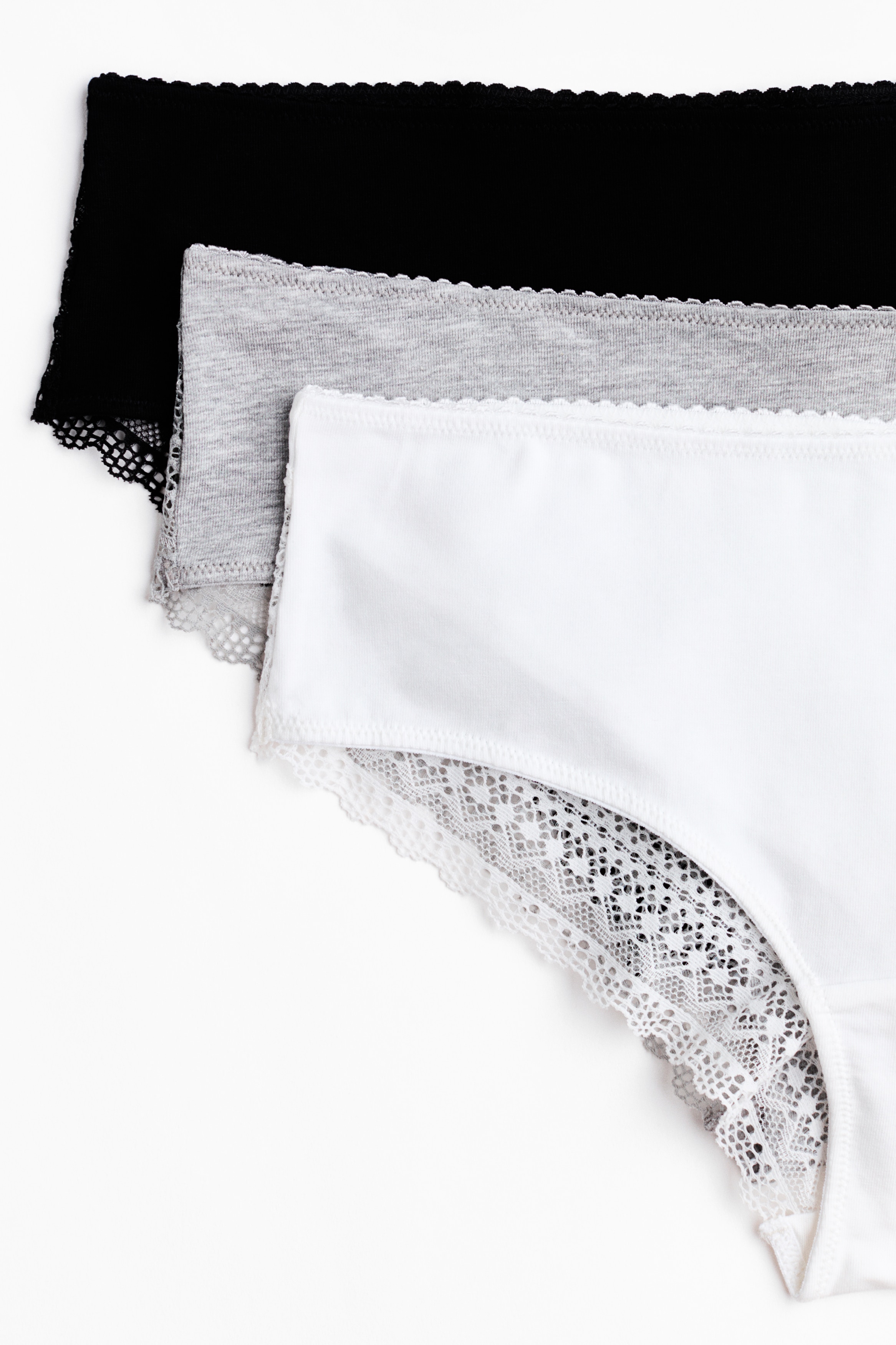 3-pack cotton and lace hipster briefs