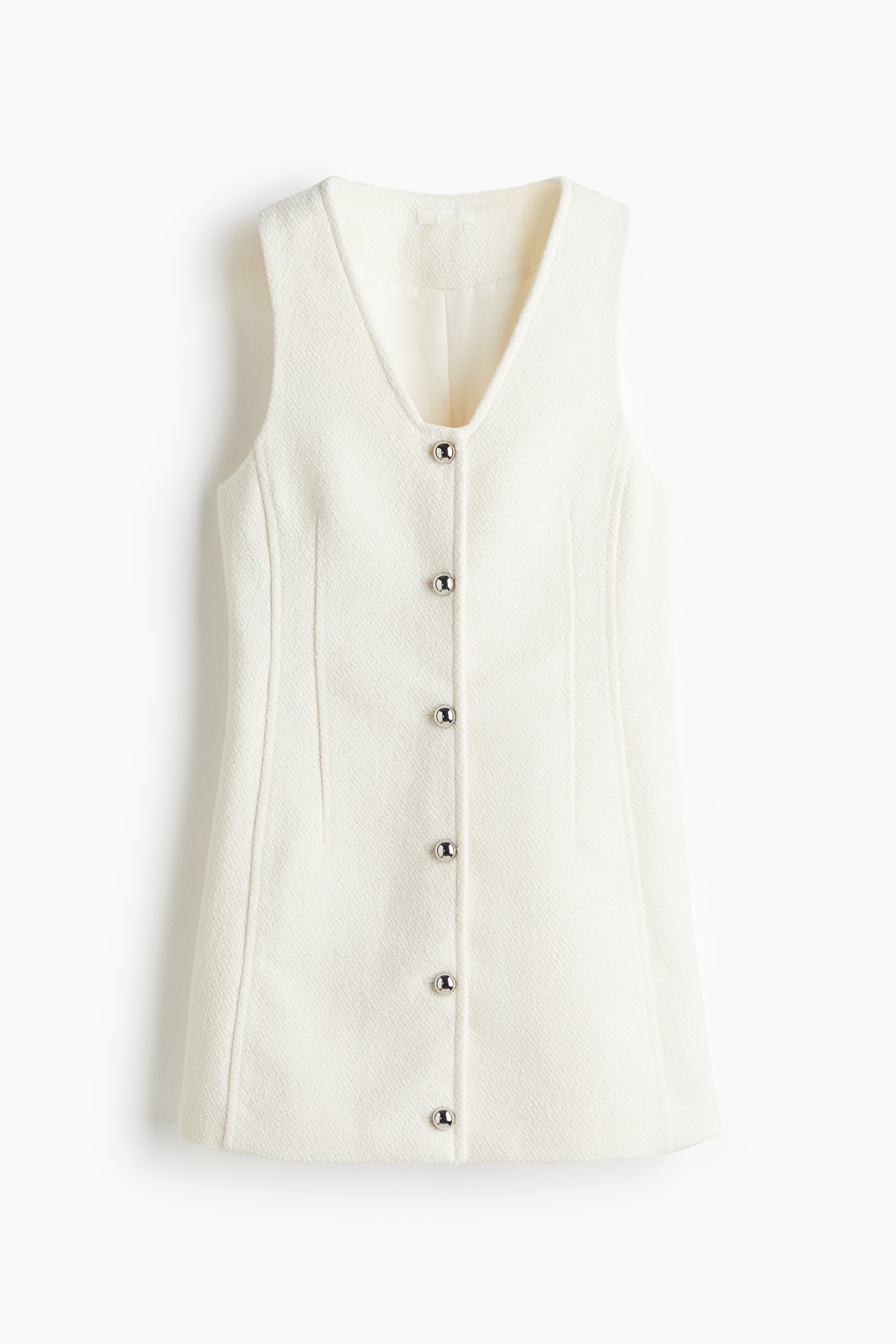 Button-front bouclé dress - White