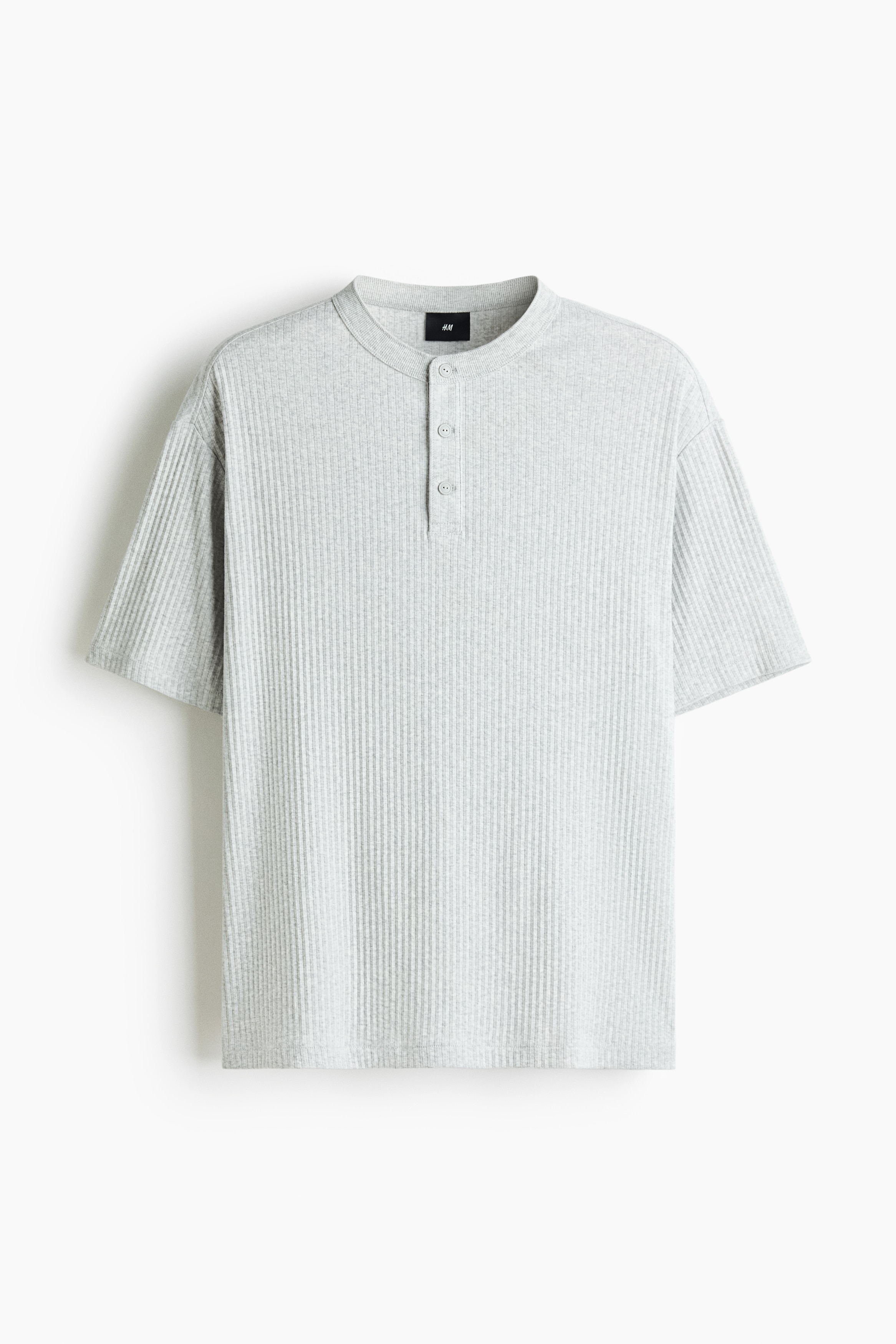Áo Henley Loose Fit - Màu xám nhạt đốm/Màu kem