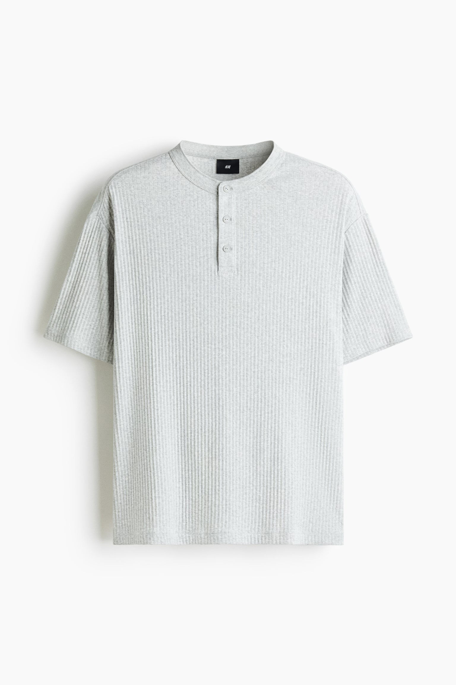 Loose Fit Henley top - Light grey marl/Cream - 1
