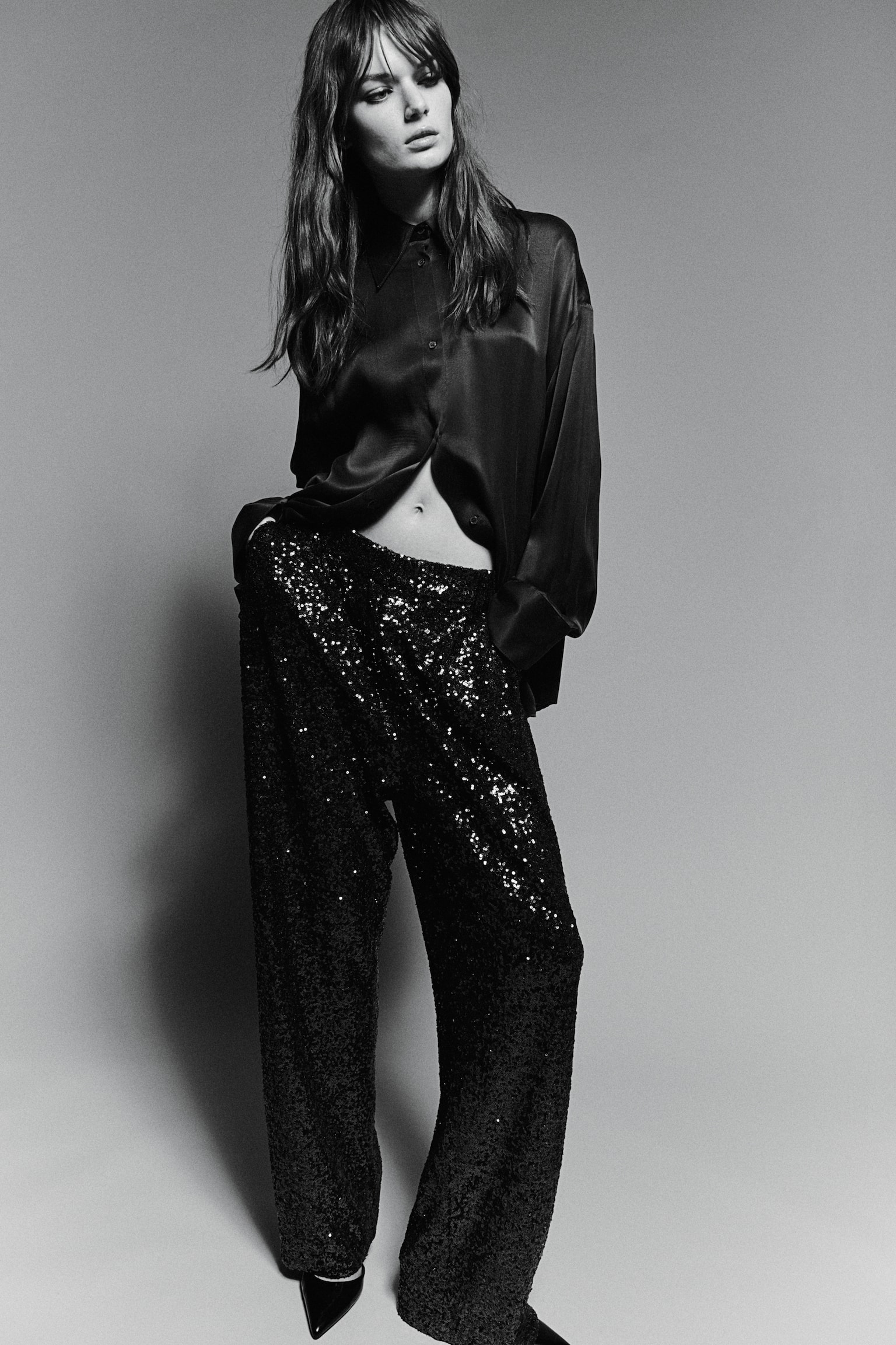 Sequined trousers - Dark grey/Silver-coloured/Cream - 7