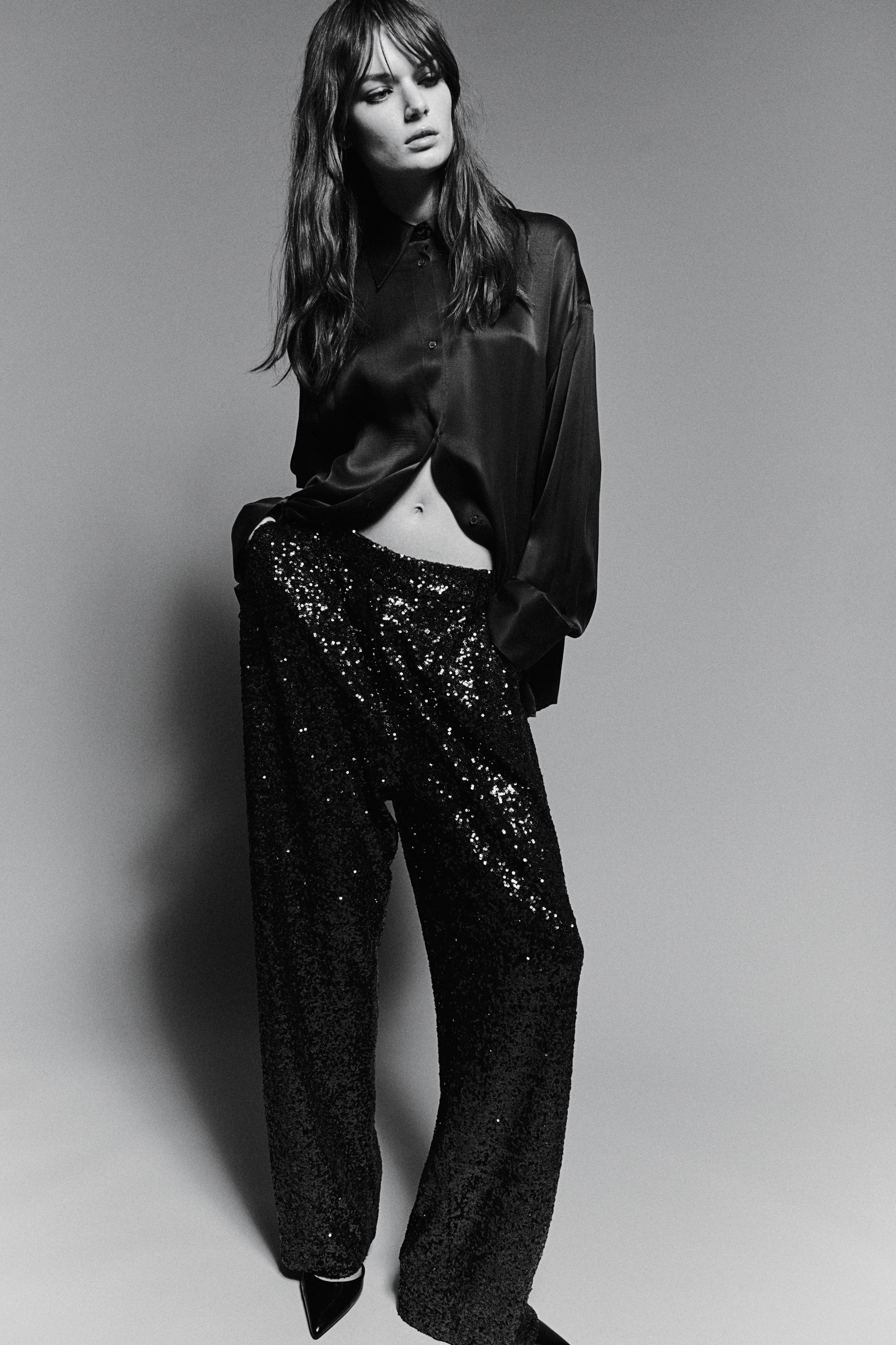 Sequined trousers - Dark grey/Silver-coloured - Ladies | H&M GB 2