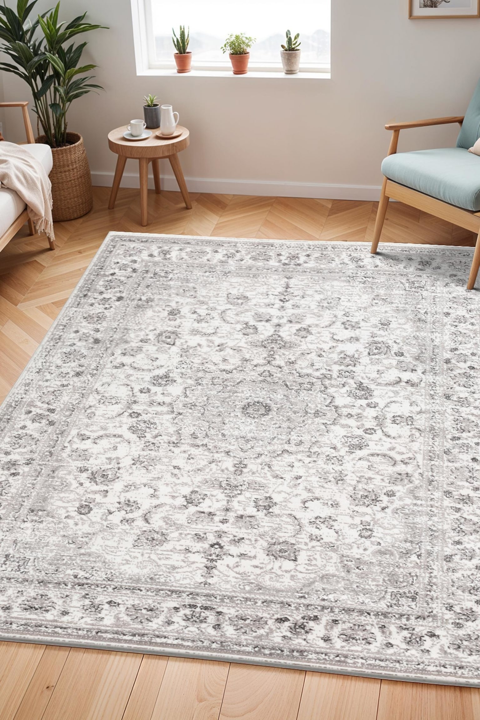 Sanvi Oriental Vintage Area Rug - Grey, White - 2