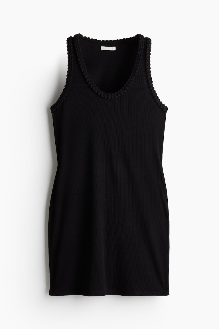 h&m tie detail ribbed dress Women's Dark brown Tie-detail ribbed dress