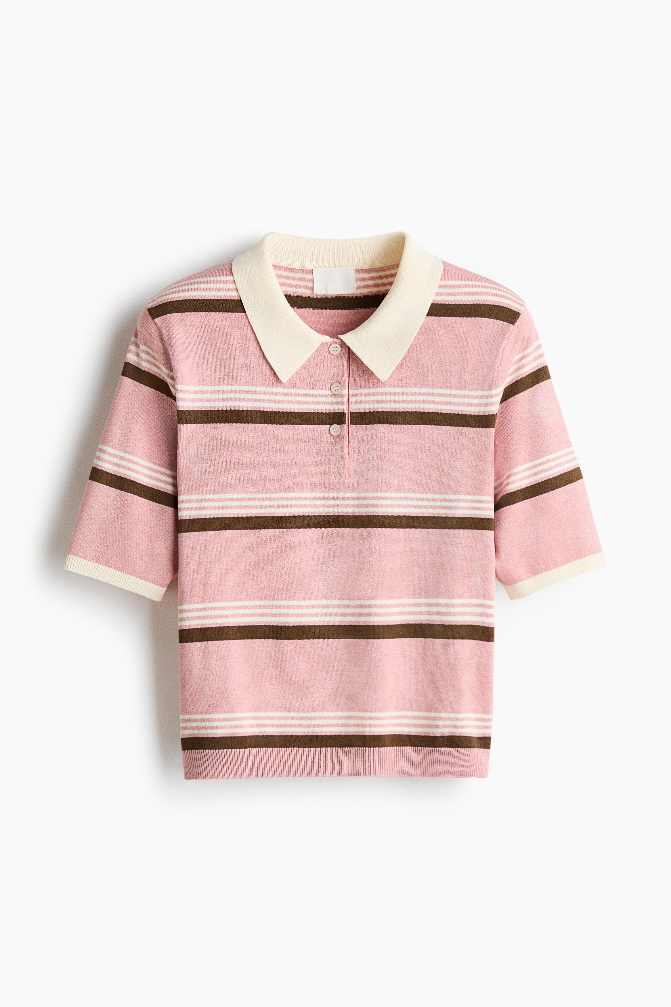 Fine-knit polo shirt - Pink marl/Striped/Light yellow/Striped