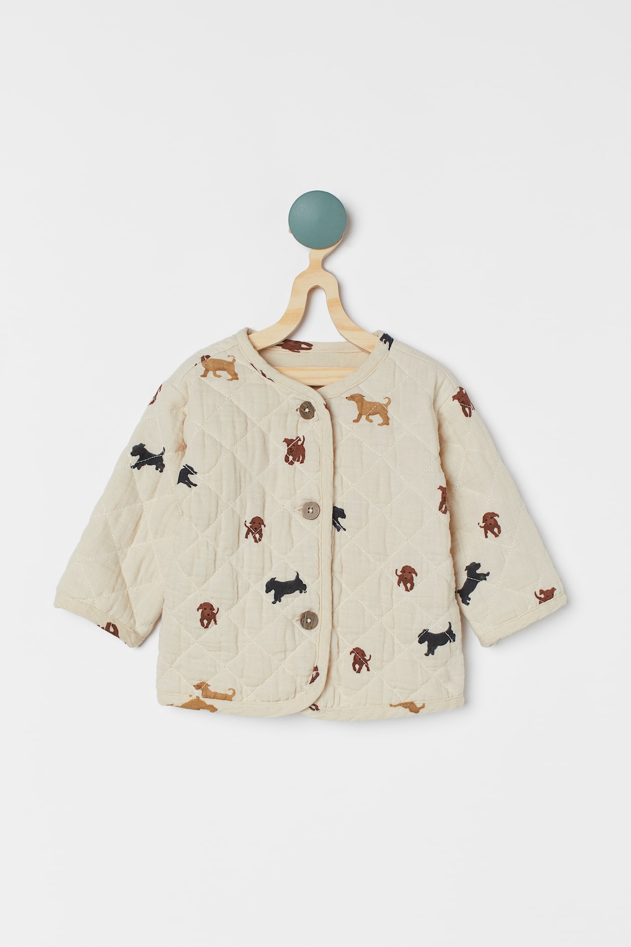 Quilted jacket - Long sleeve - Regular length - Light beige/Dogs - Kids ...