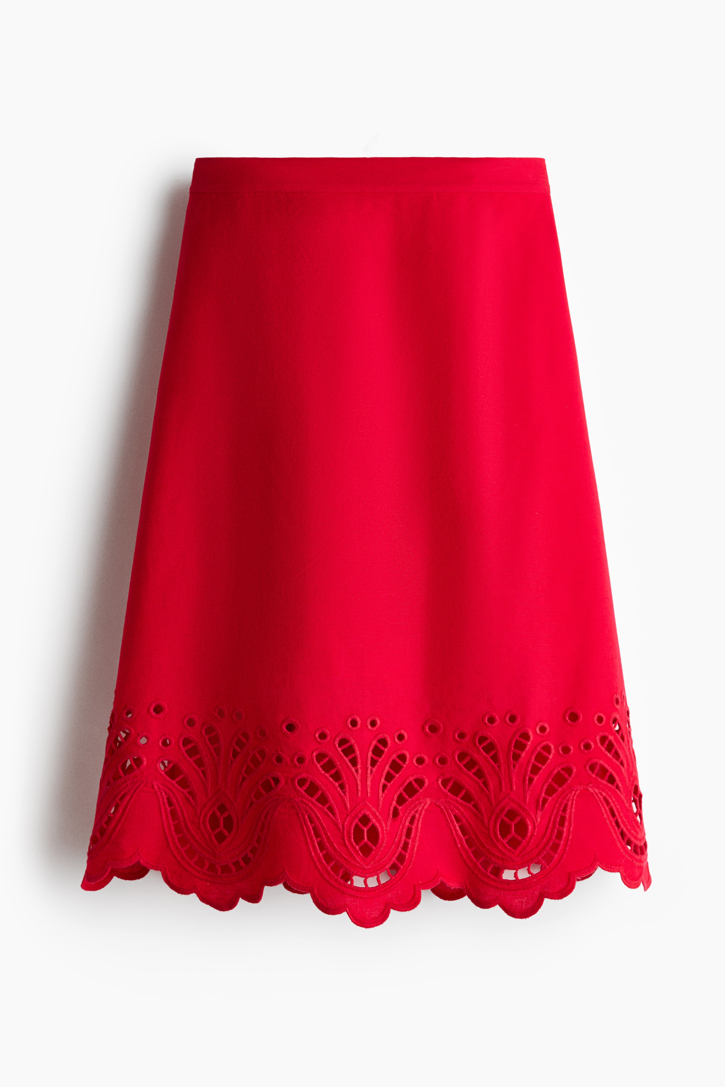 Broderie anglaise linen-blend skirt-Red