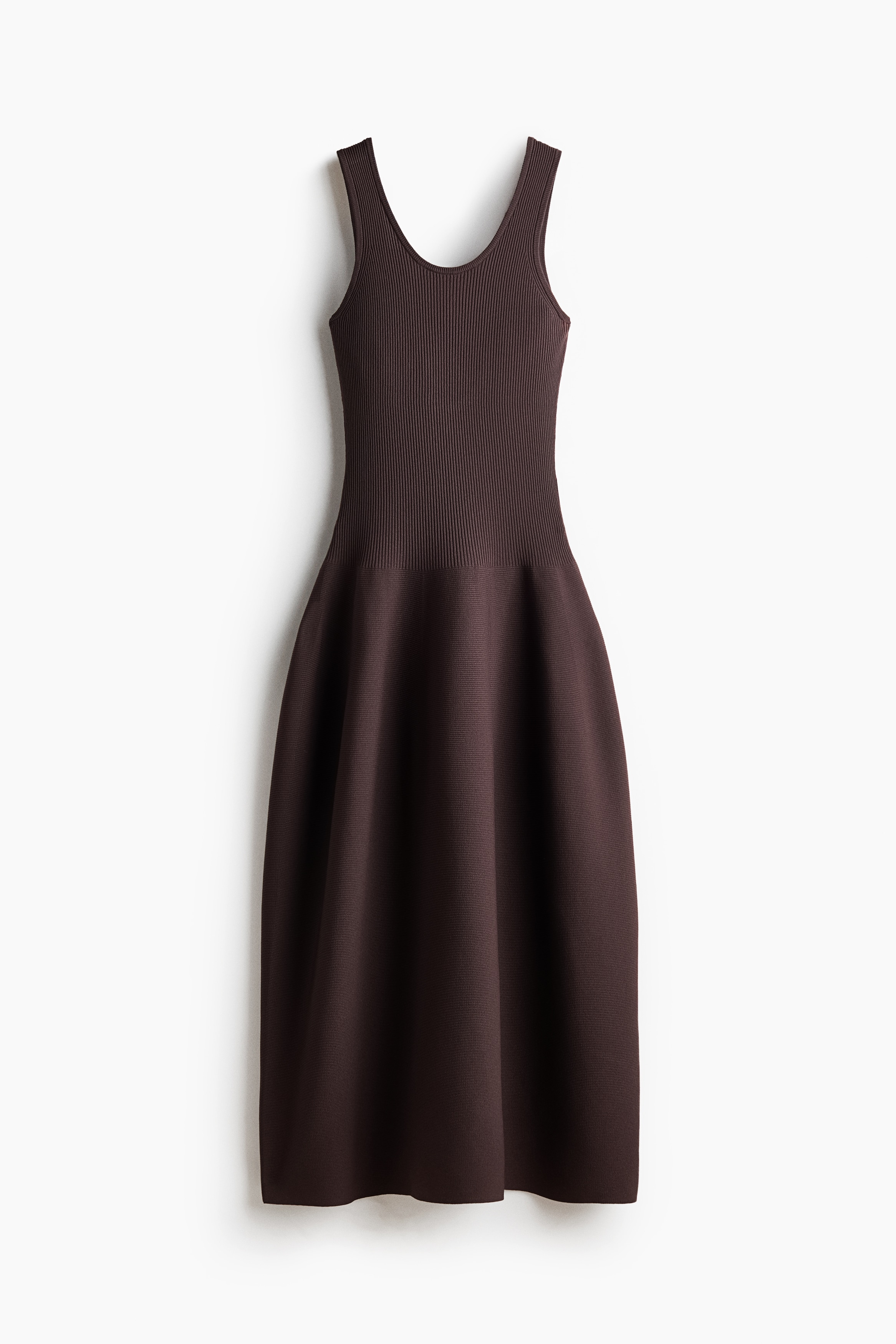Vestido en canalé con falda tulipán - Marrón oscuro