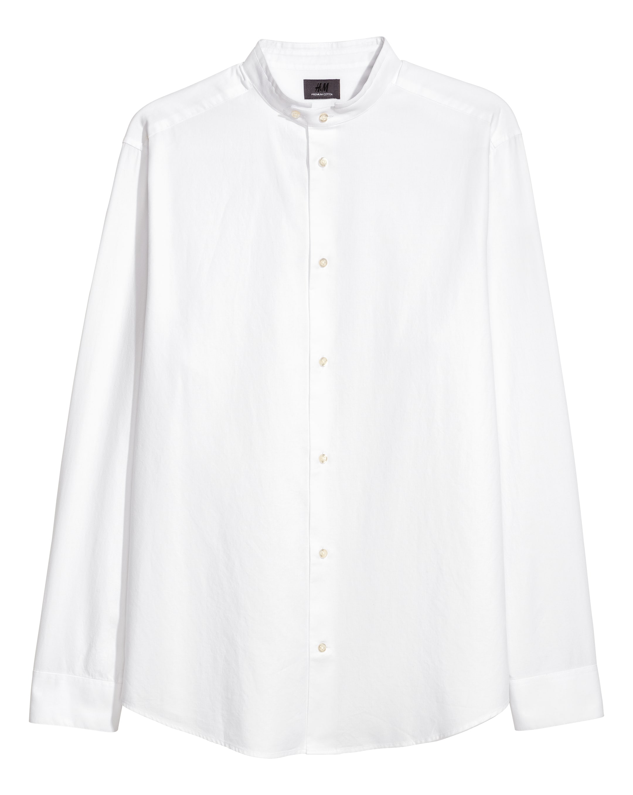 Collarless Shirt Regular fit - Long sleeve - White - Men | H&M US