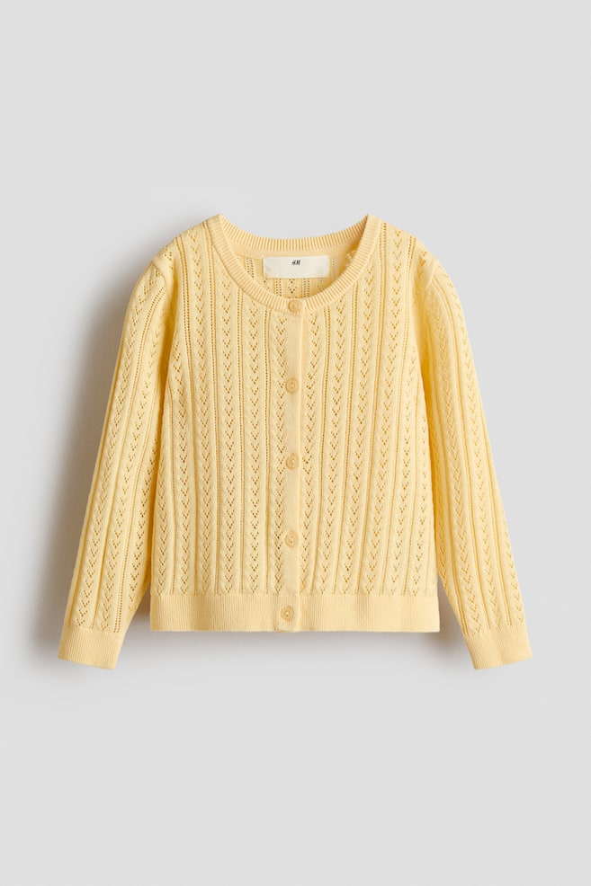 Cárdigan en tejido pointelle de algodón - Amarillo/Gris pardo claro/Rojo oscuro/Morado tenue/Crema/Turquesa tenue claro/Azul claro/Beige claro/Rosa claro/Verde menta/Lila/Blanco - 1