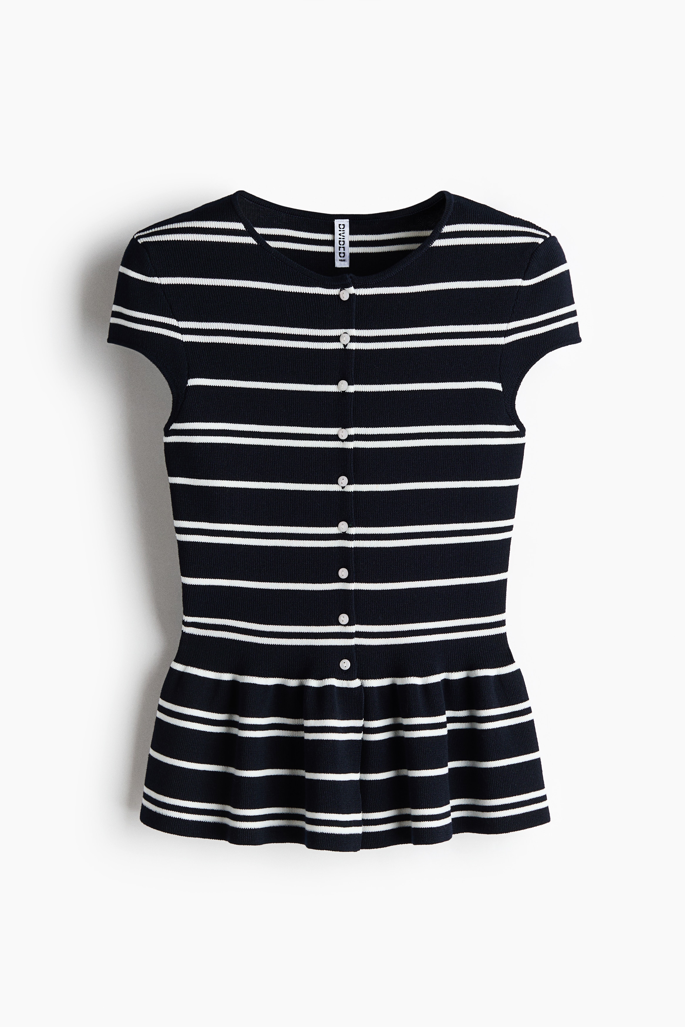 Short-Sleeved Peplum Cardigan - Black/white striped/Burgundy/Light pink