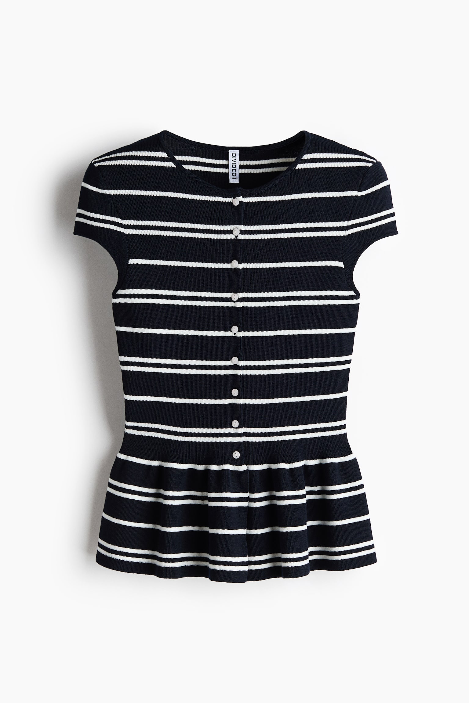 Short-Sleeved Peplum Cardigan - Black/white striped/Burgundy/Light pink