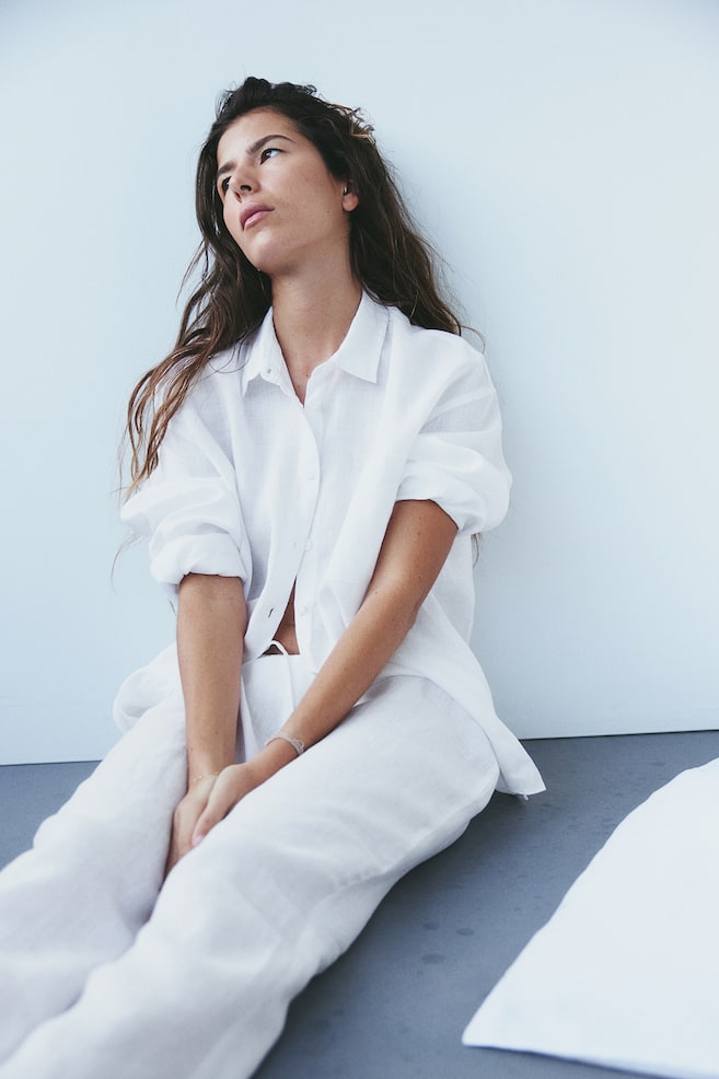 Pyjama en lin lavé - Blanc/Gris anthracite/Beige clair - 6