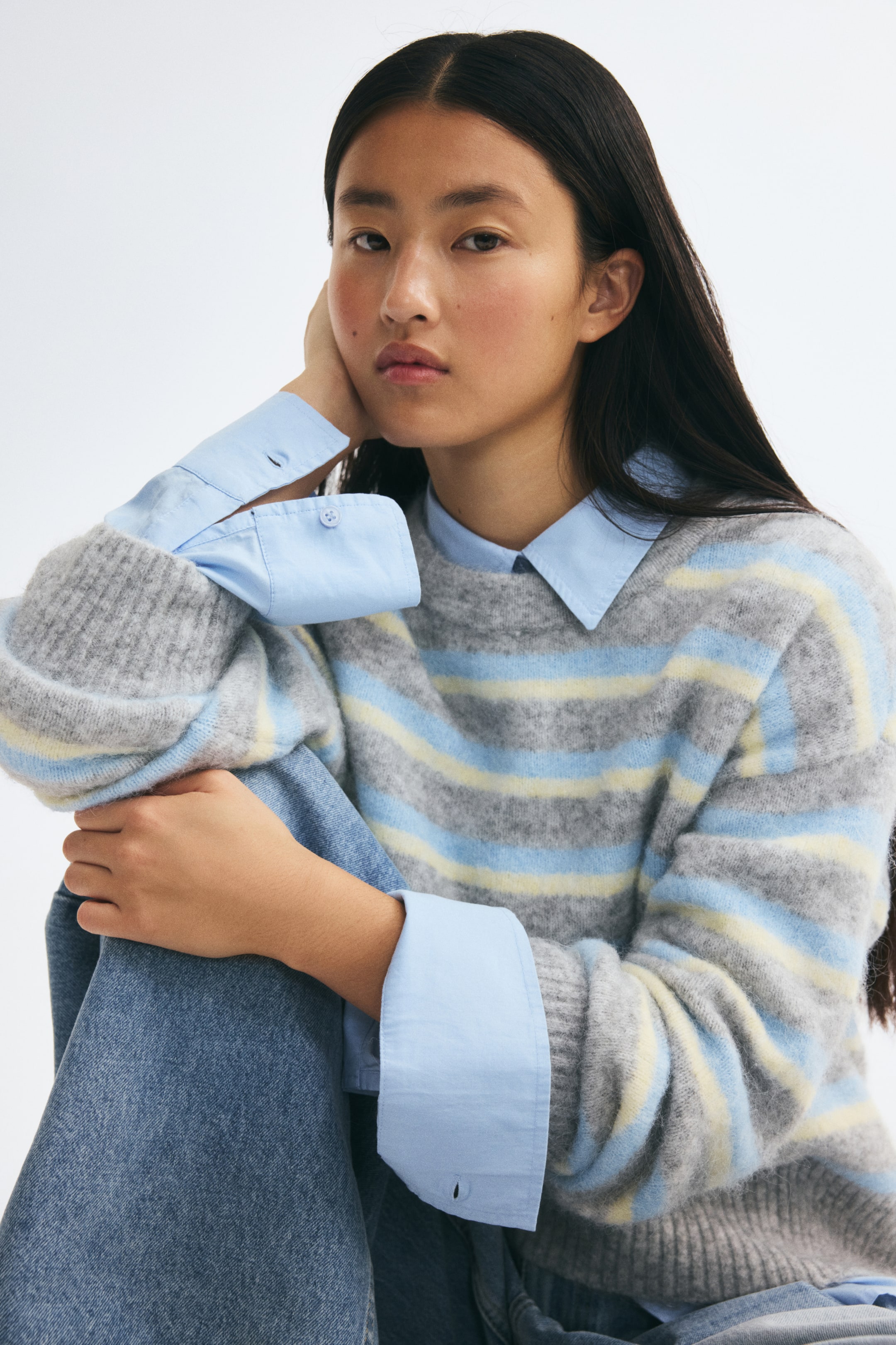View larger image: Loose-fit jumper - Grey marl/Striped - Ladies | H&M 1