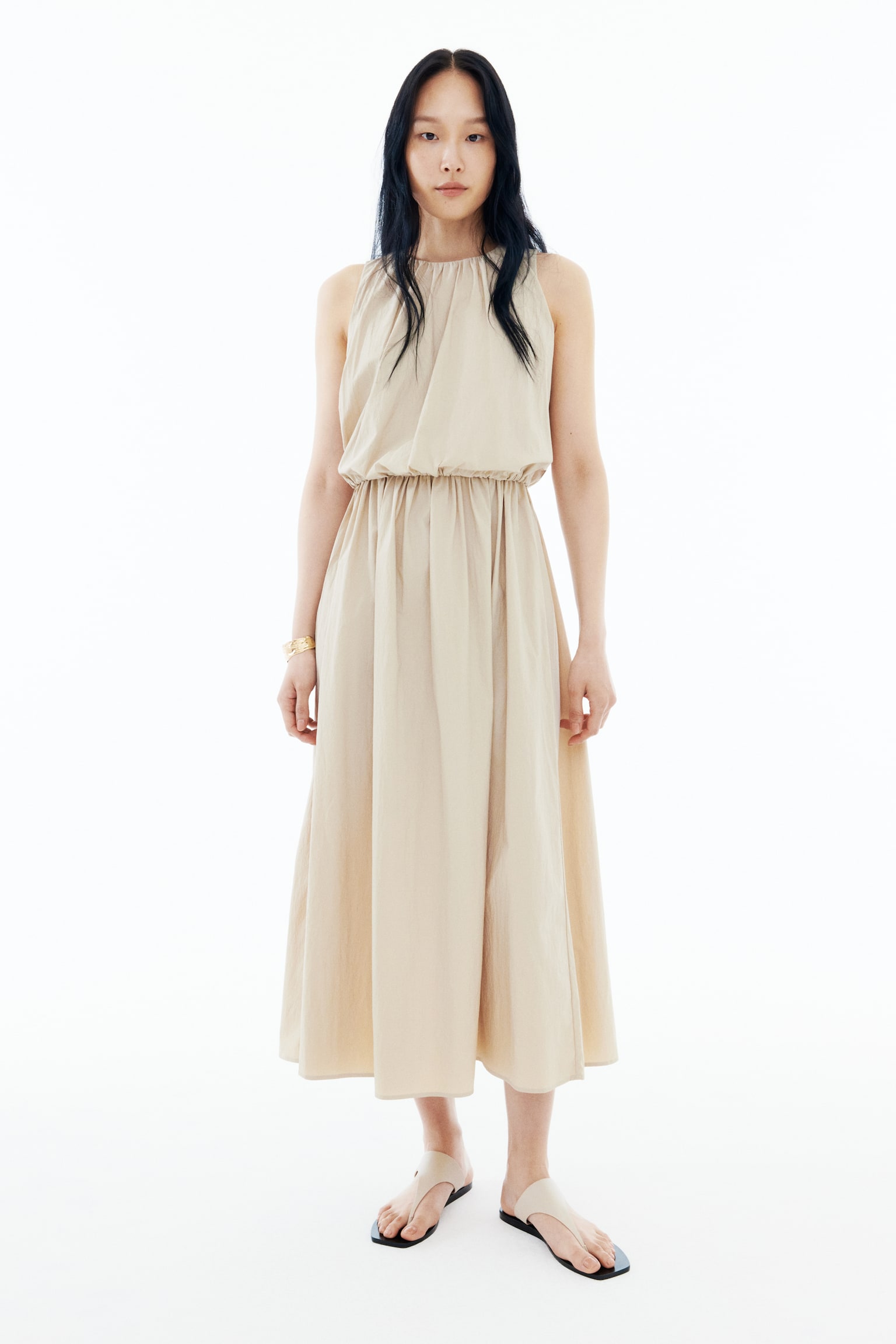 Drawstring-detail dress - Beige/Black - 1