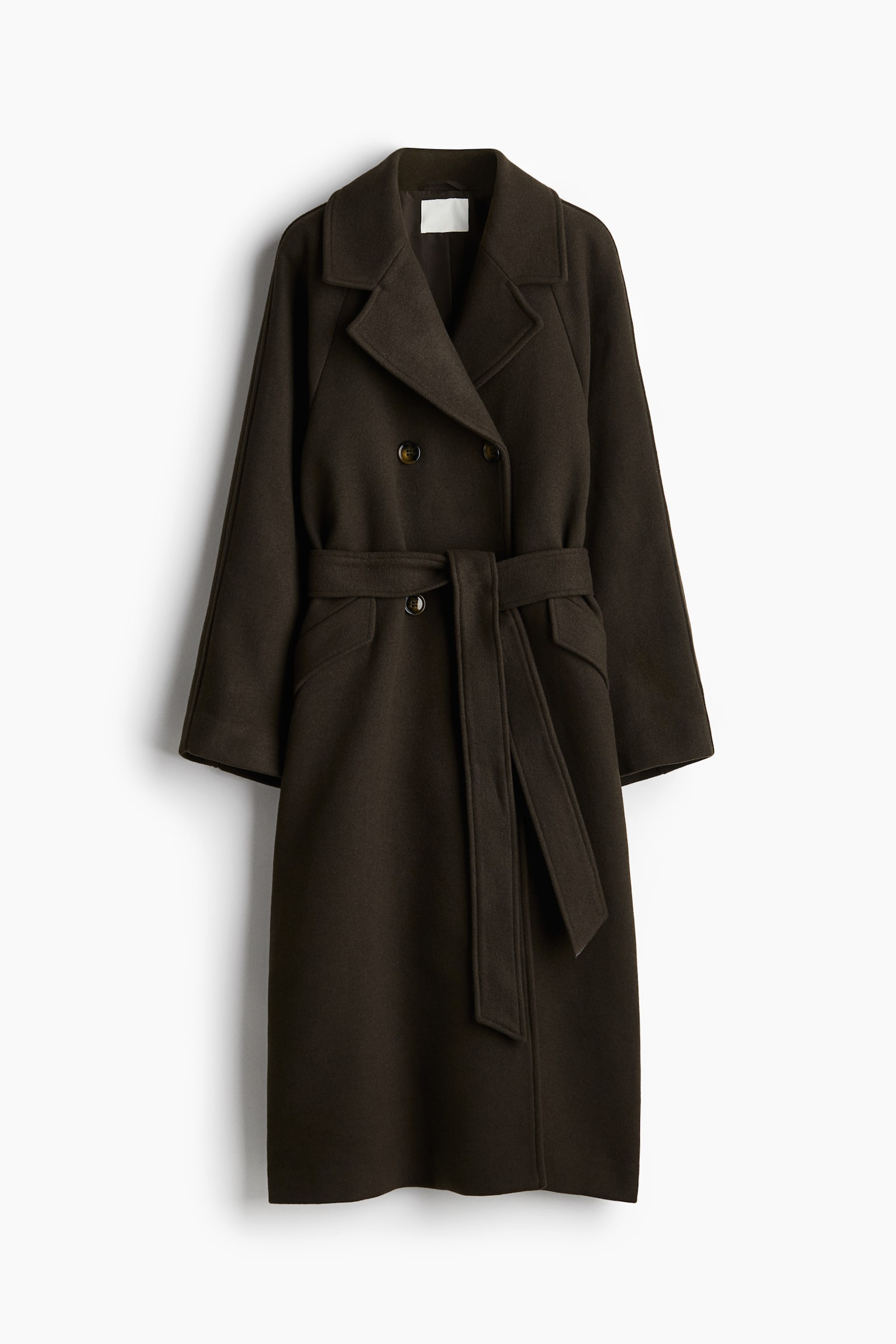 Tie-belt coat - Dark khaki green/Black/Beige - 2