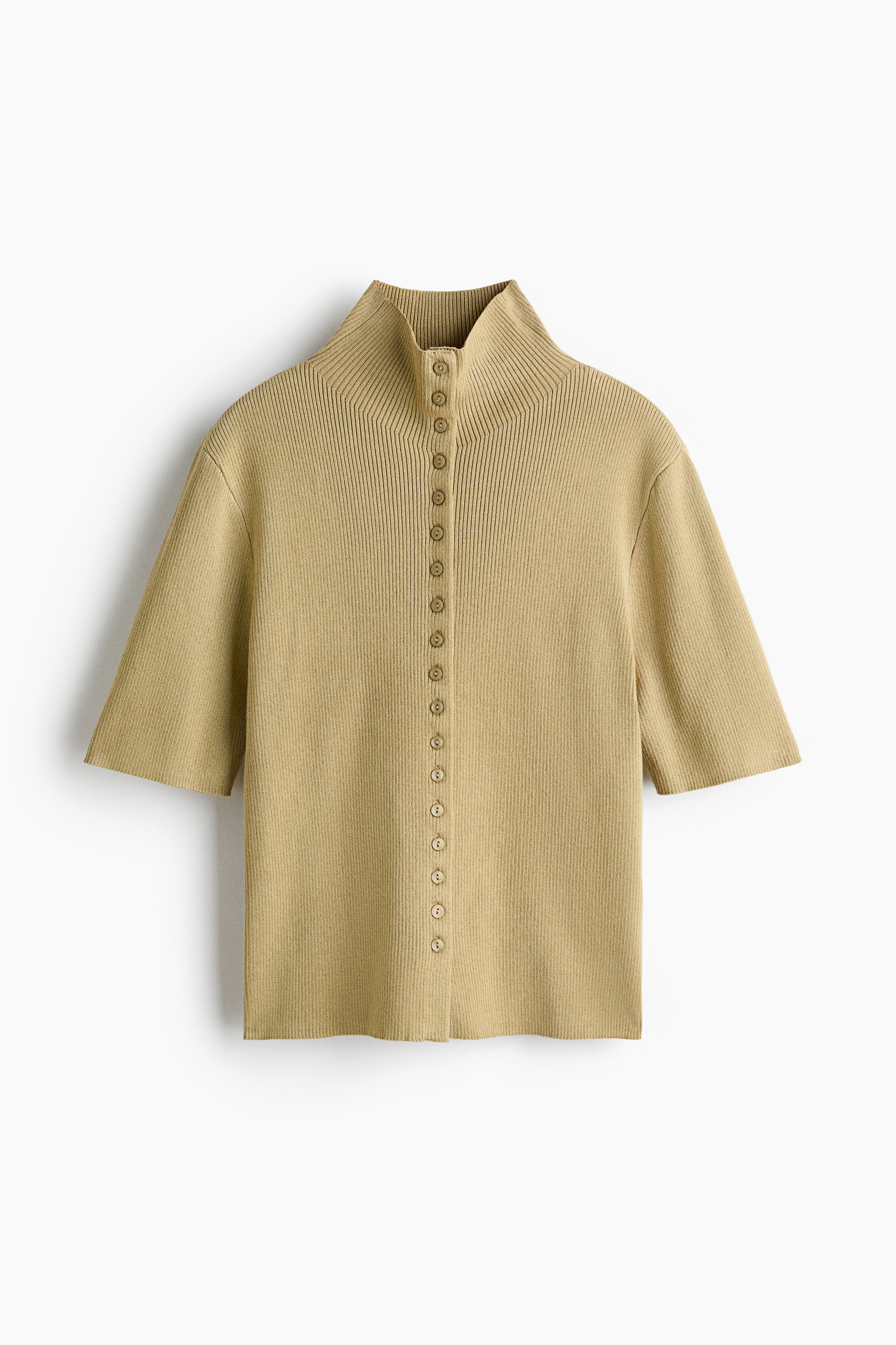 Short-Sleeved Mock Turtleneck Cardigan - Dusty beige/Light beige/Dark taupe