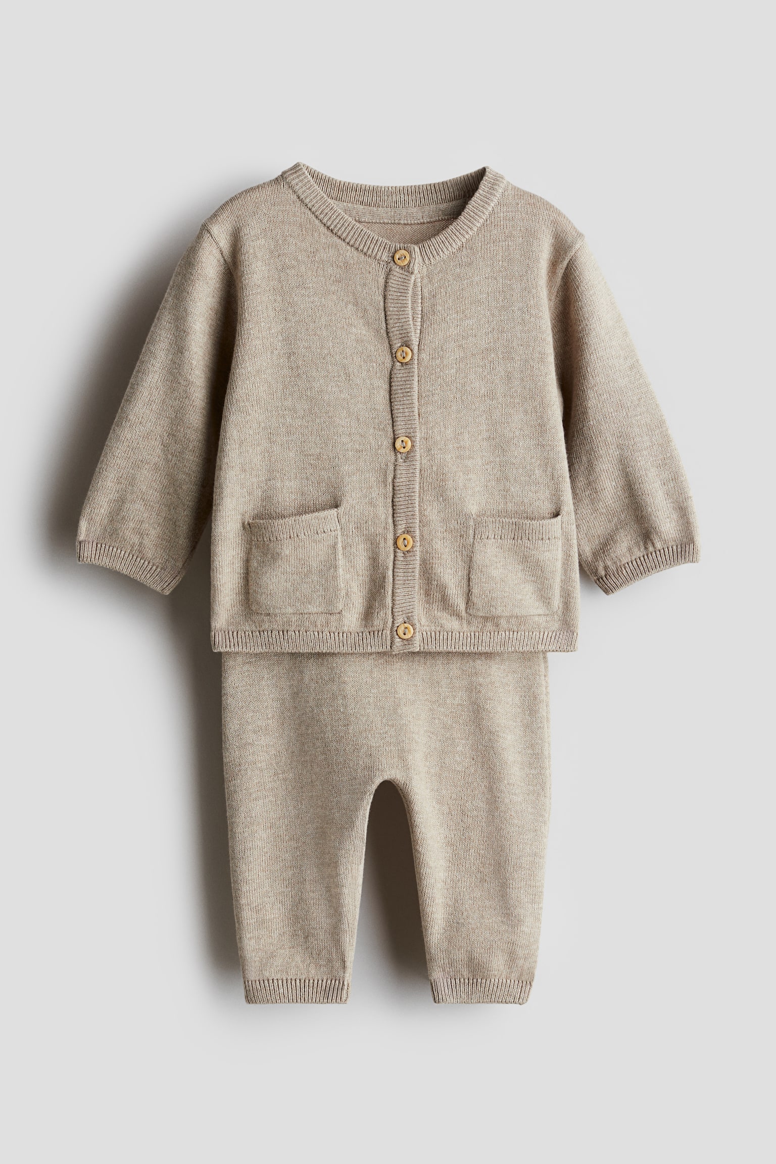 2-piece fine-knit cotton set - Beige - 1