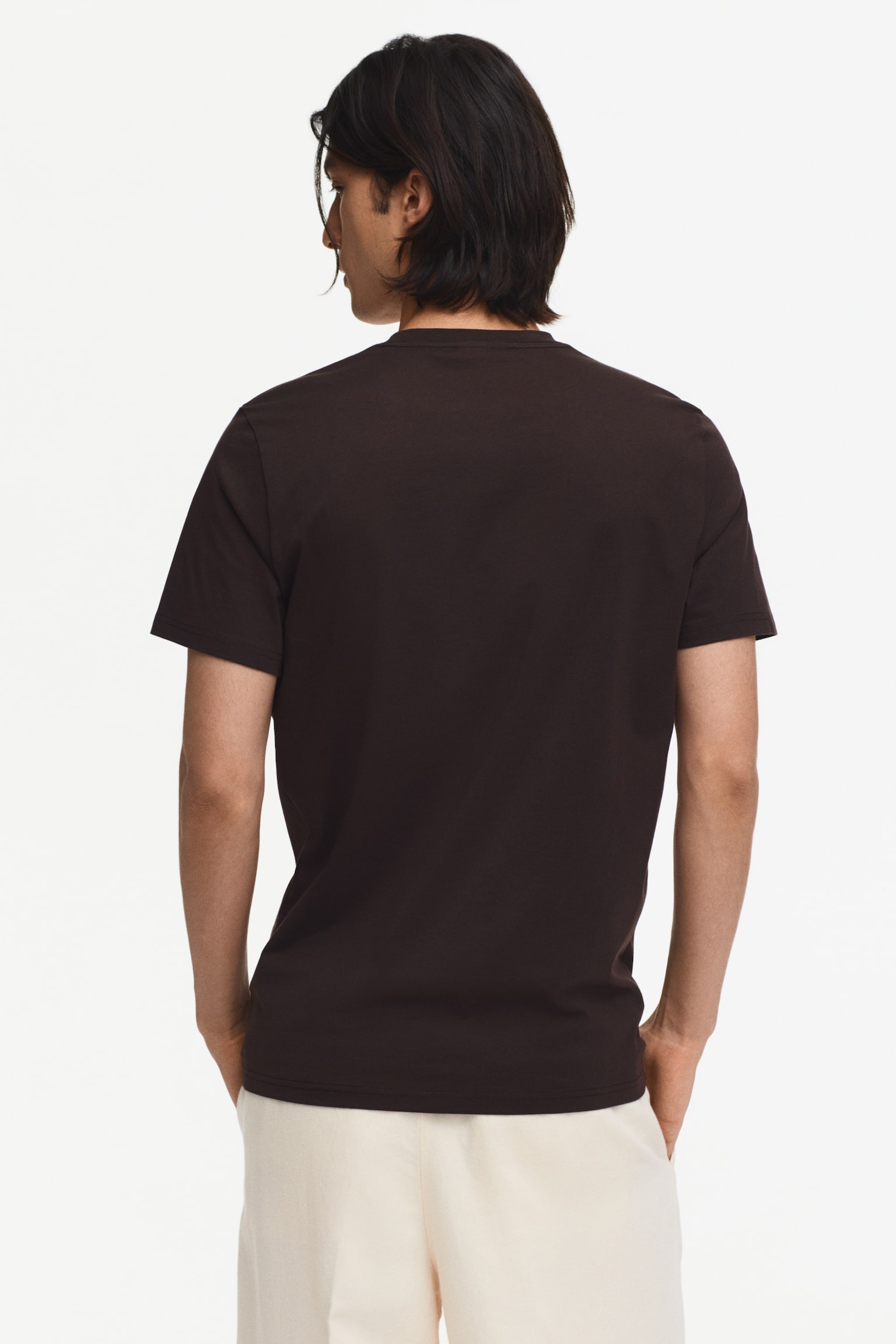 T-shirt Coupe amincie en coton pima - Brun foncé/Blanc/Noir/Marine/Gris chiné/Blanc/Bleu marine/Noir - 5